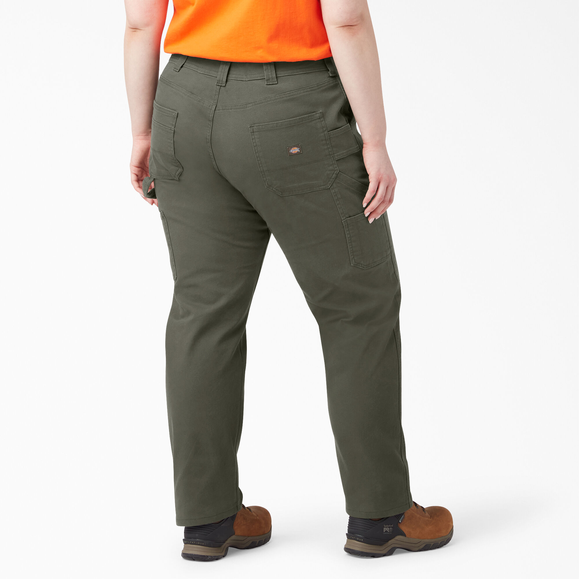 Women's Plus FLEX Relaxed Straight Fit Duck Carpenter Pants, Rinsed Moss Green