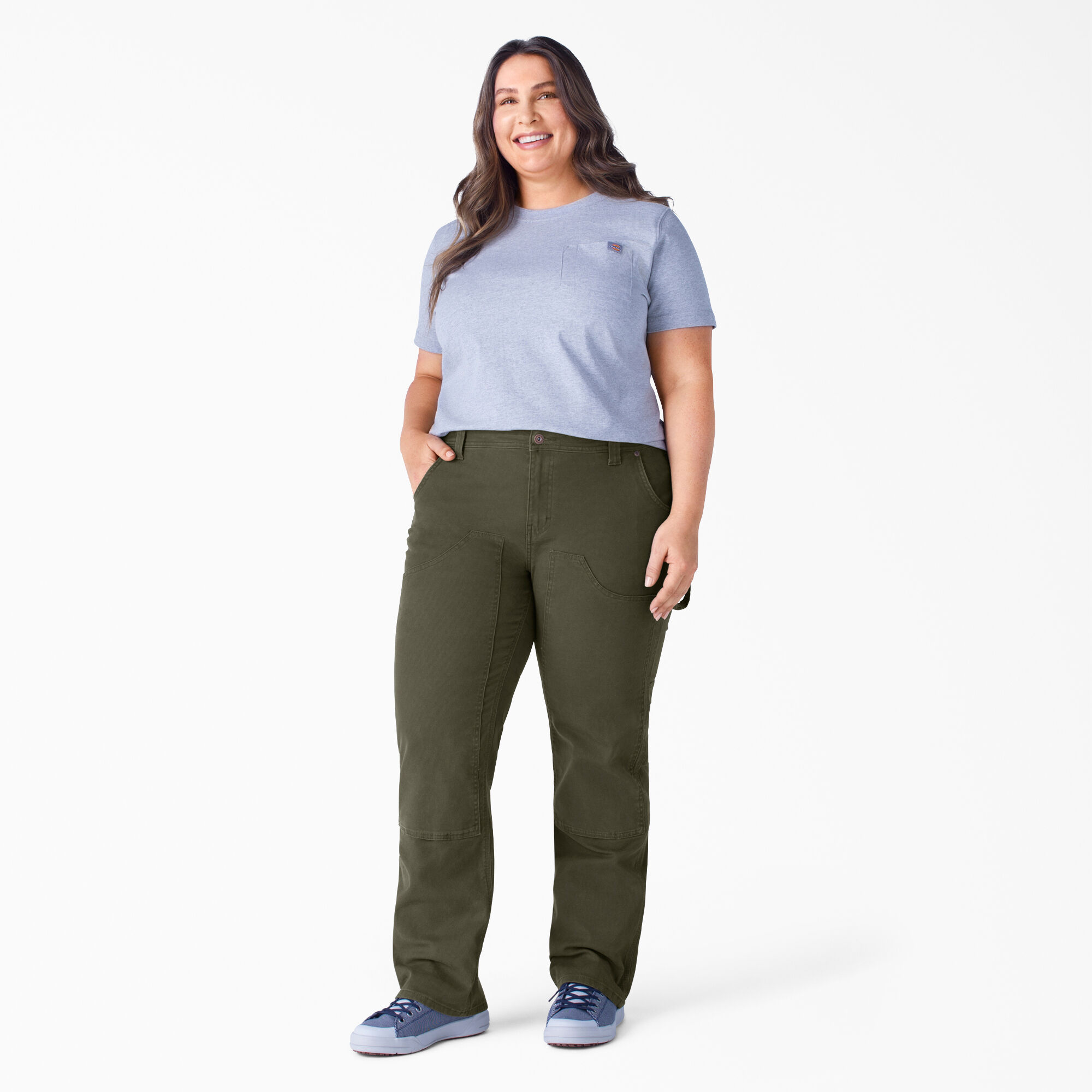 Women's Plus FLEX Relaxed Fit Duck Carpenter Pants, Rinsed Moss Green
