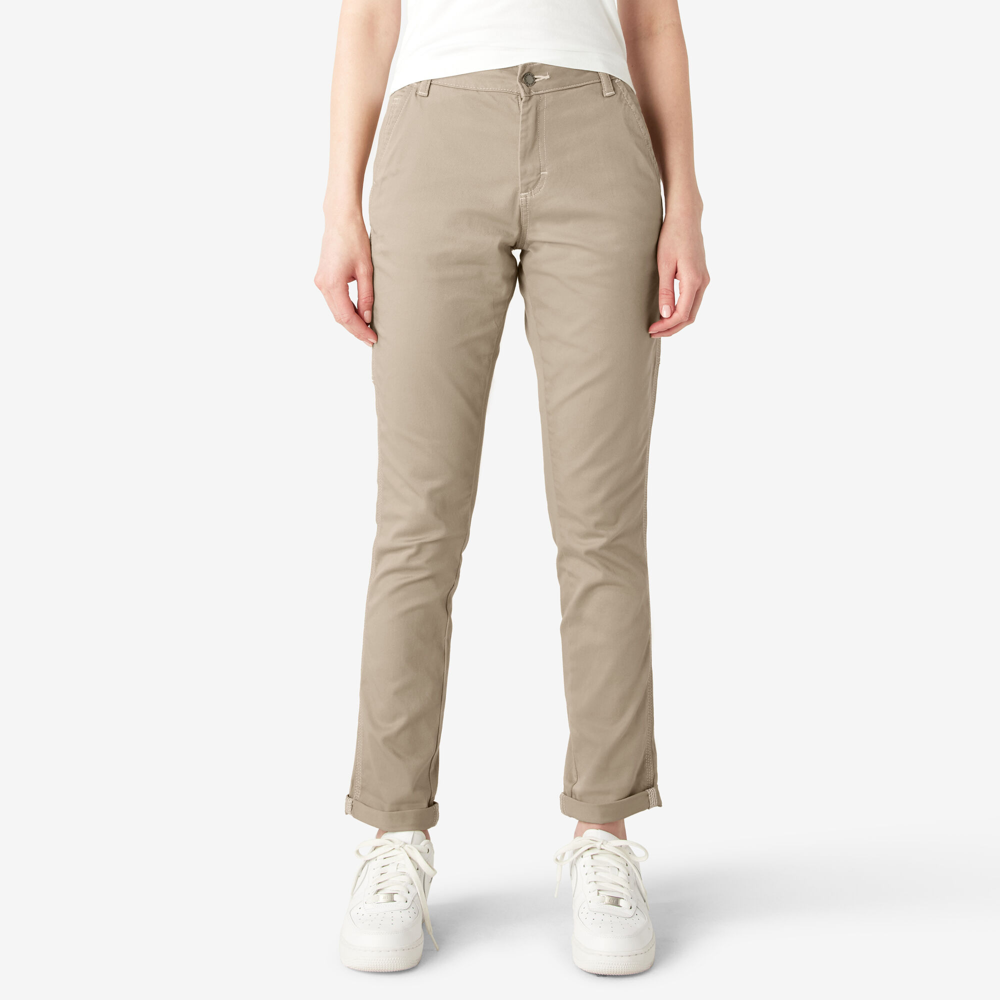 Women's Slim Straight Fit Roll Hem Carpenter Pants, Desert Sand