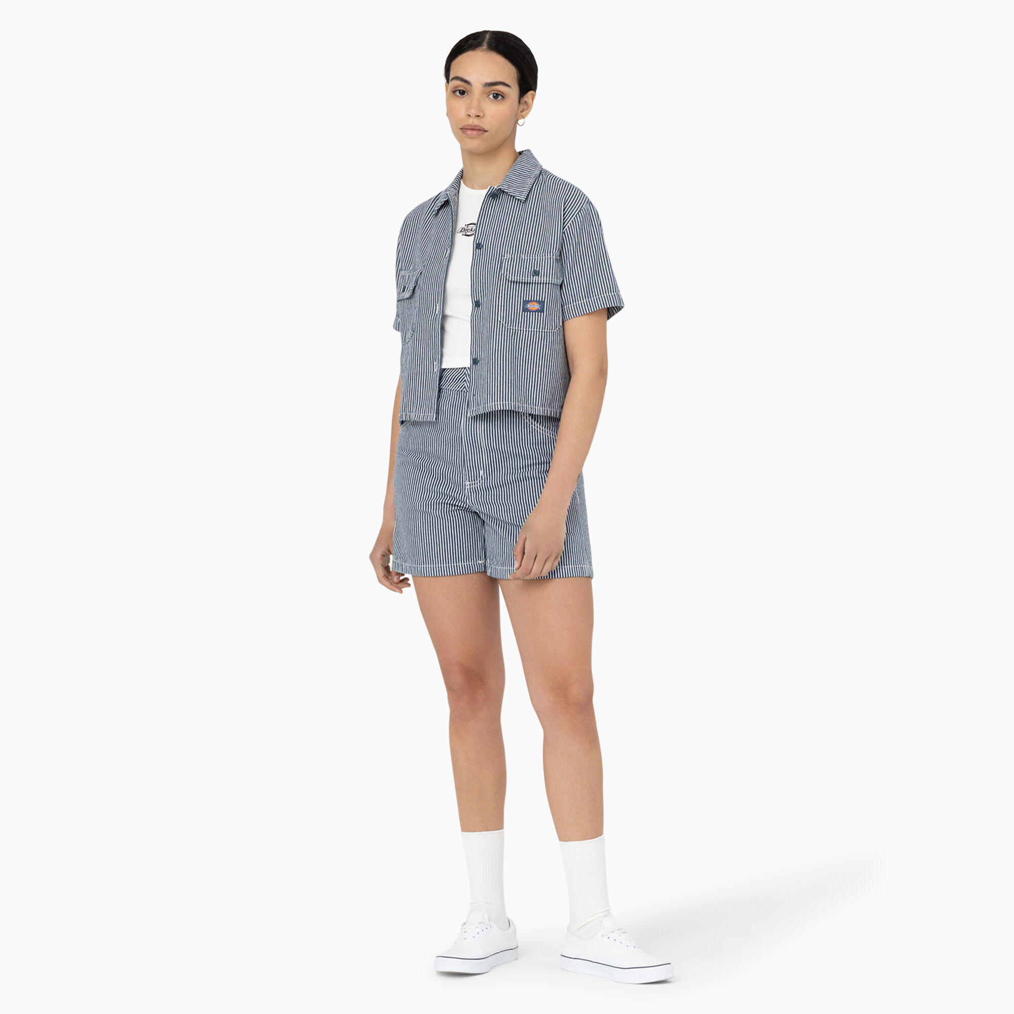 Women's Hickory Stripe Cropped Work Shirt