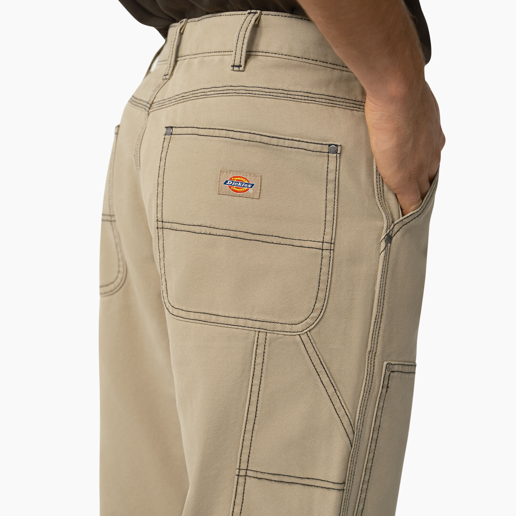 Relaxed Fit Contrast Stitch Double Knee Duck Pants