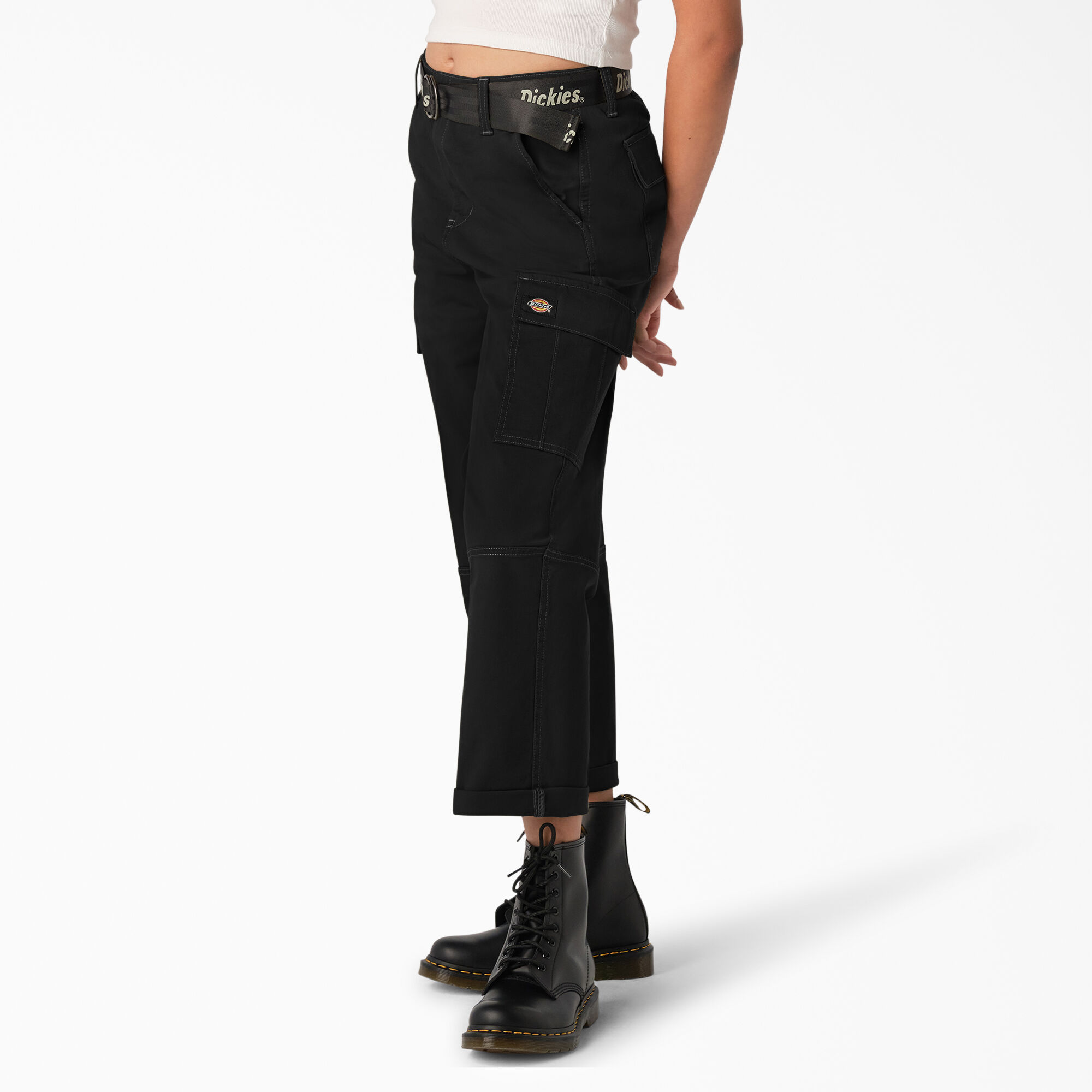 Women's Relaxed Fit Contrast Stitch Cropped Cargo Pants