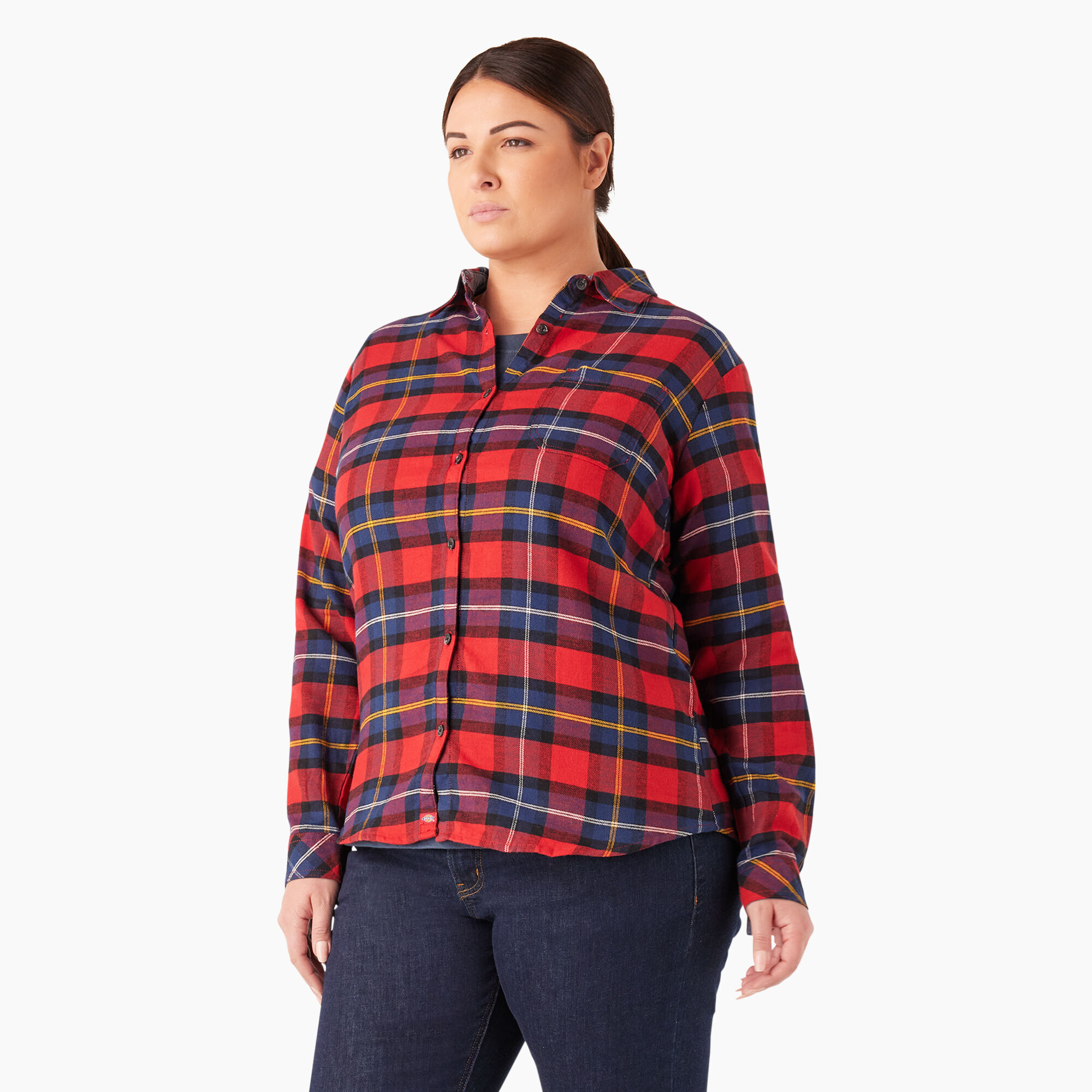 Women's Plus Long Sleeve Plaid Flannel Shirt