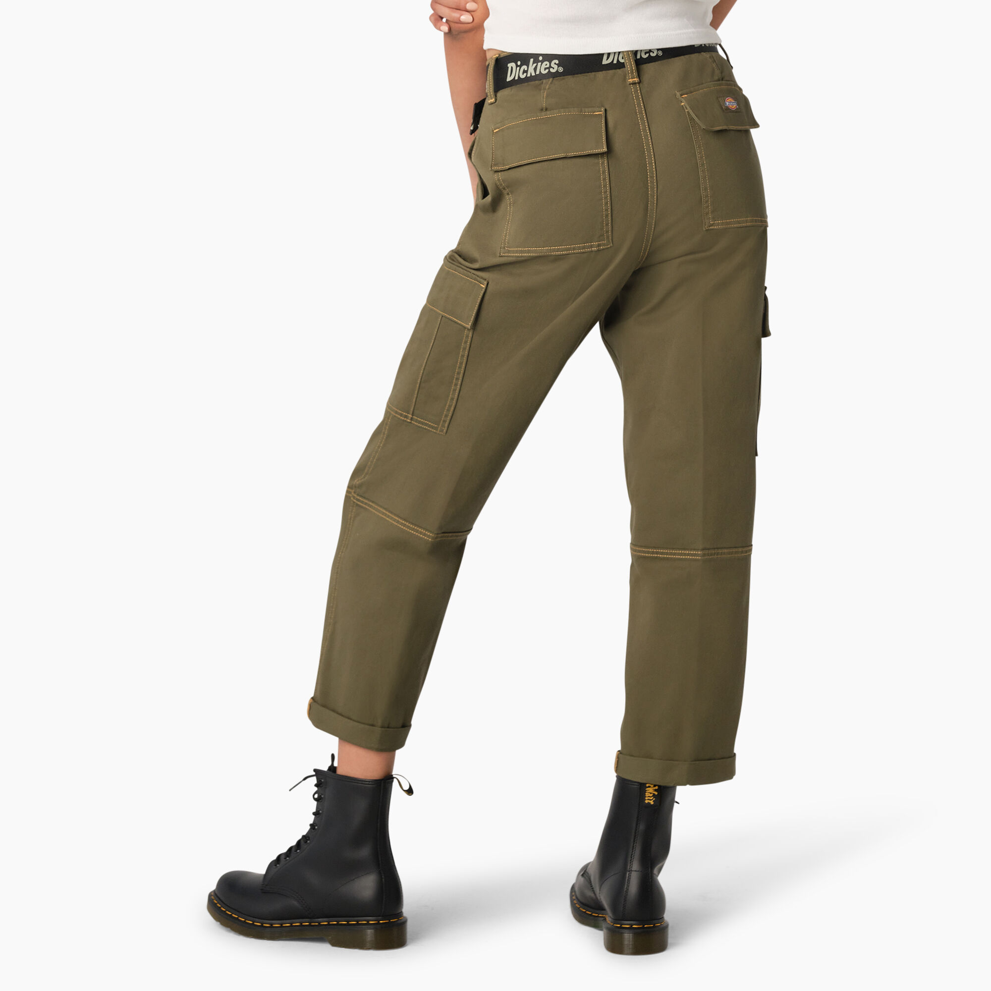Women's Relaxed Fit Contrast Stitch Cropped Cargo Pants