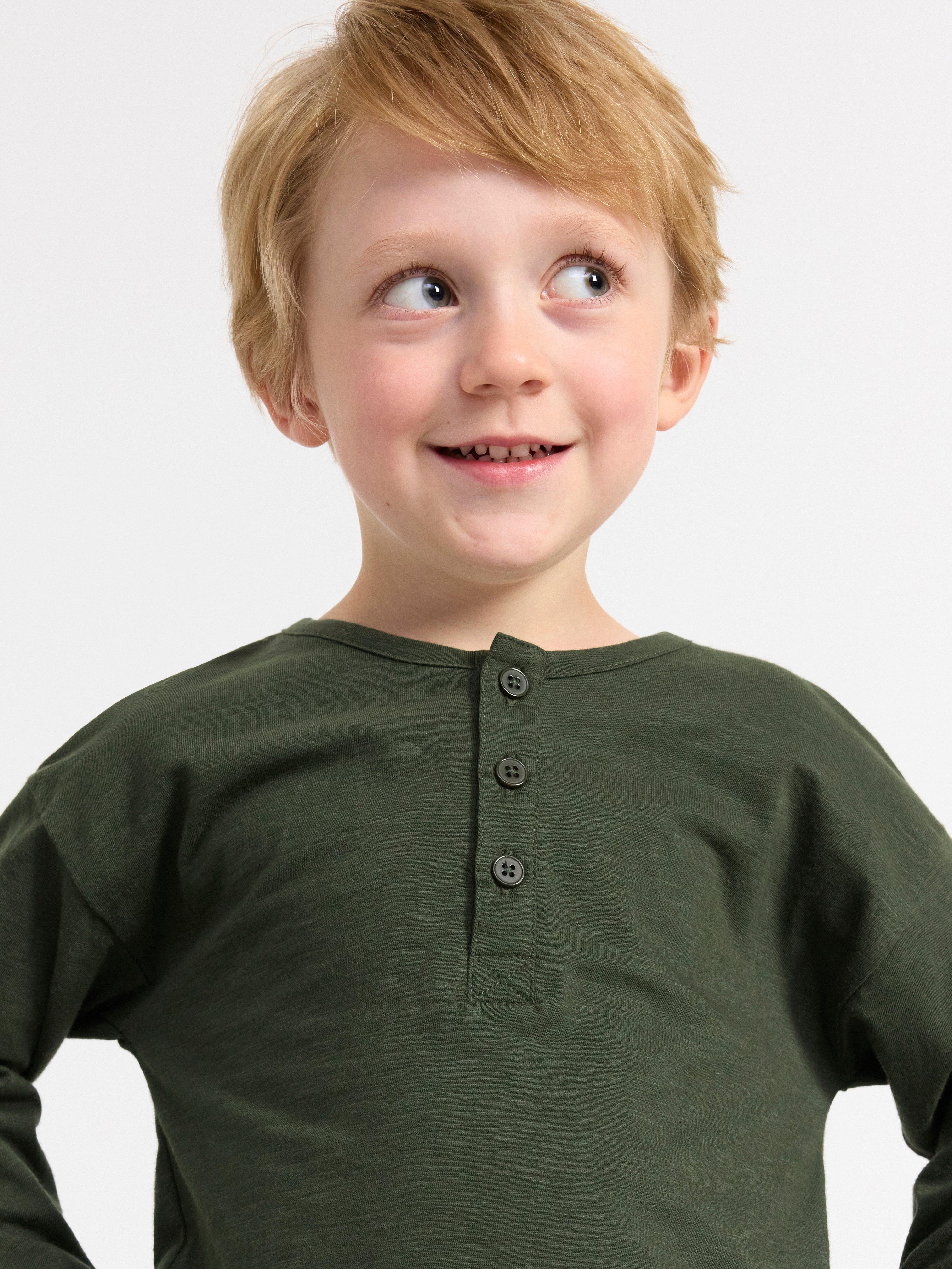 Long sleeve top with buttons Dark Khaki Green