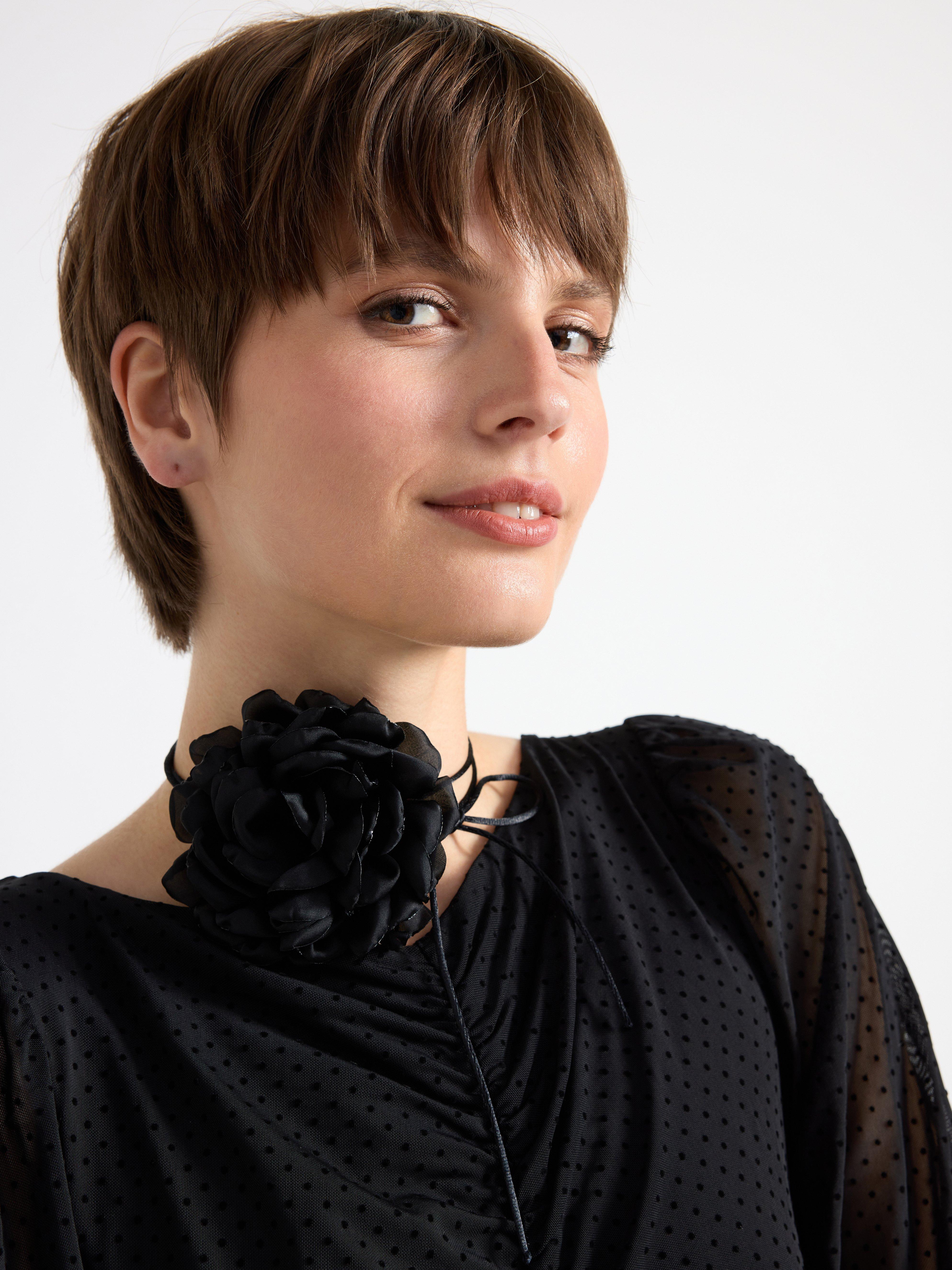 Long sleeve top with gatherings Black