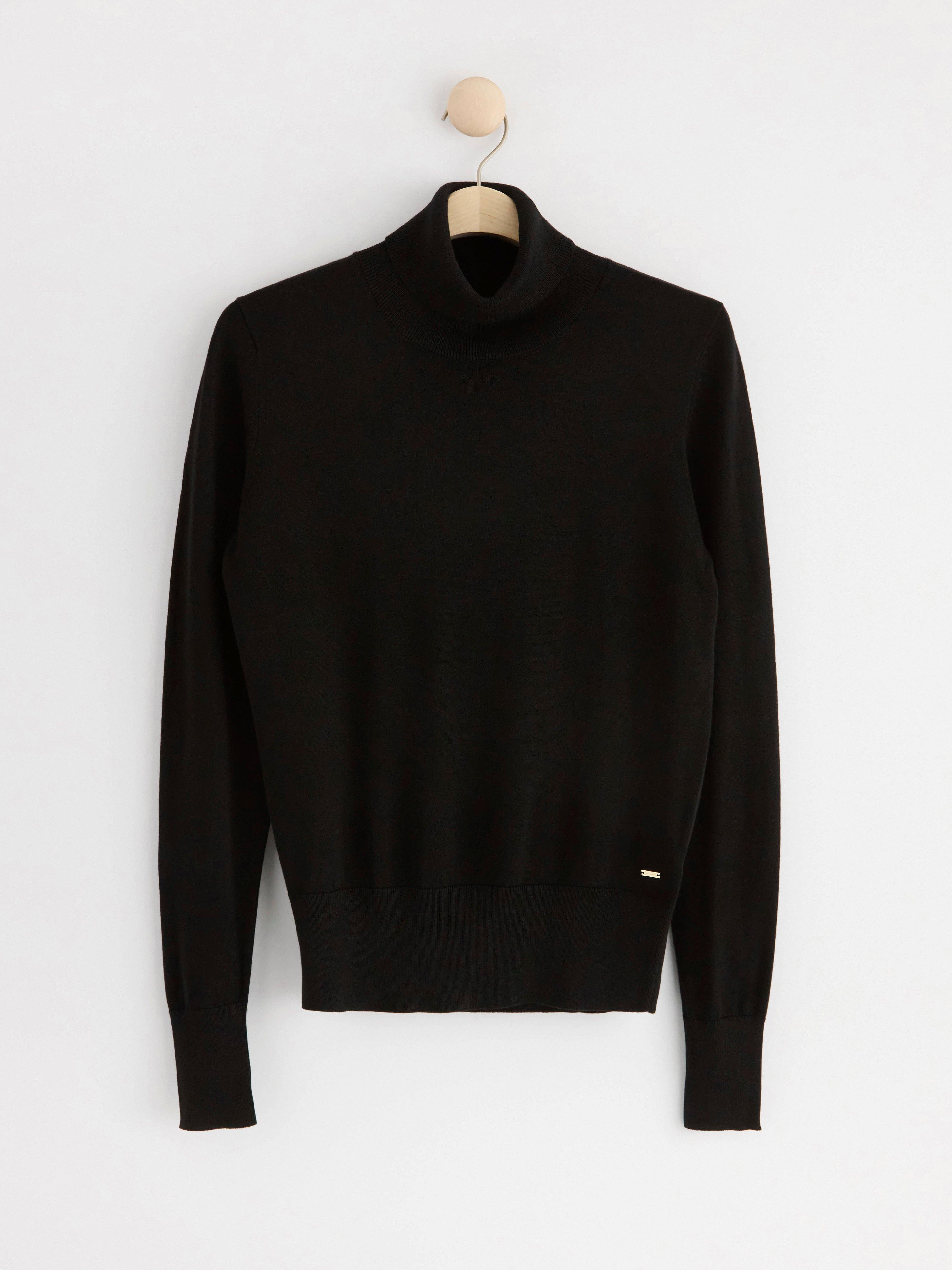 Fine-knit roll neck top Black
