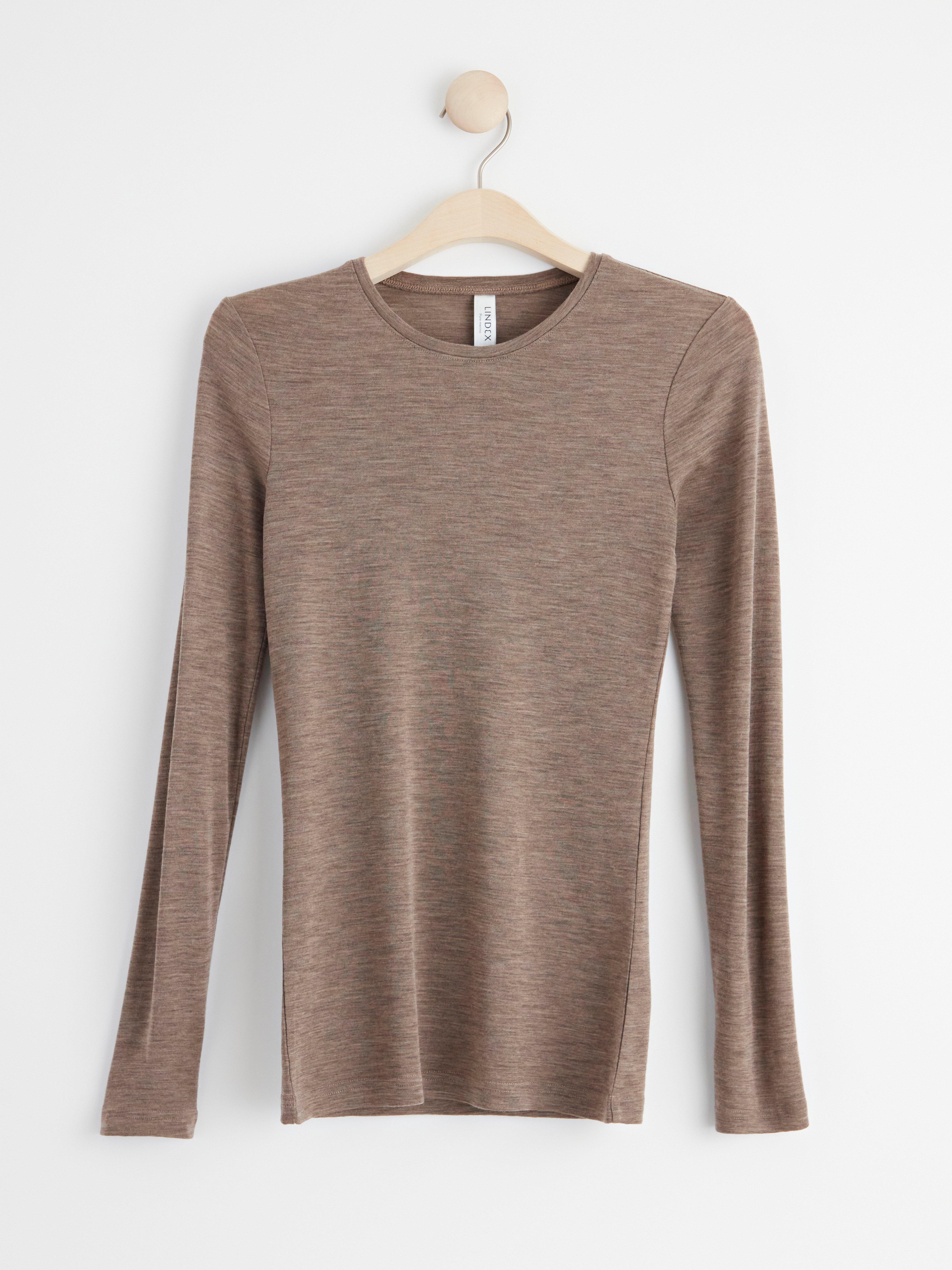Long sleeve top in merino wool Brown melange