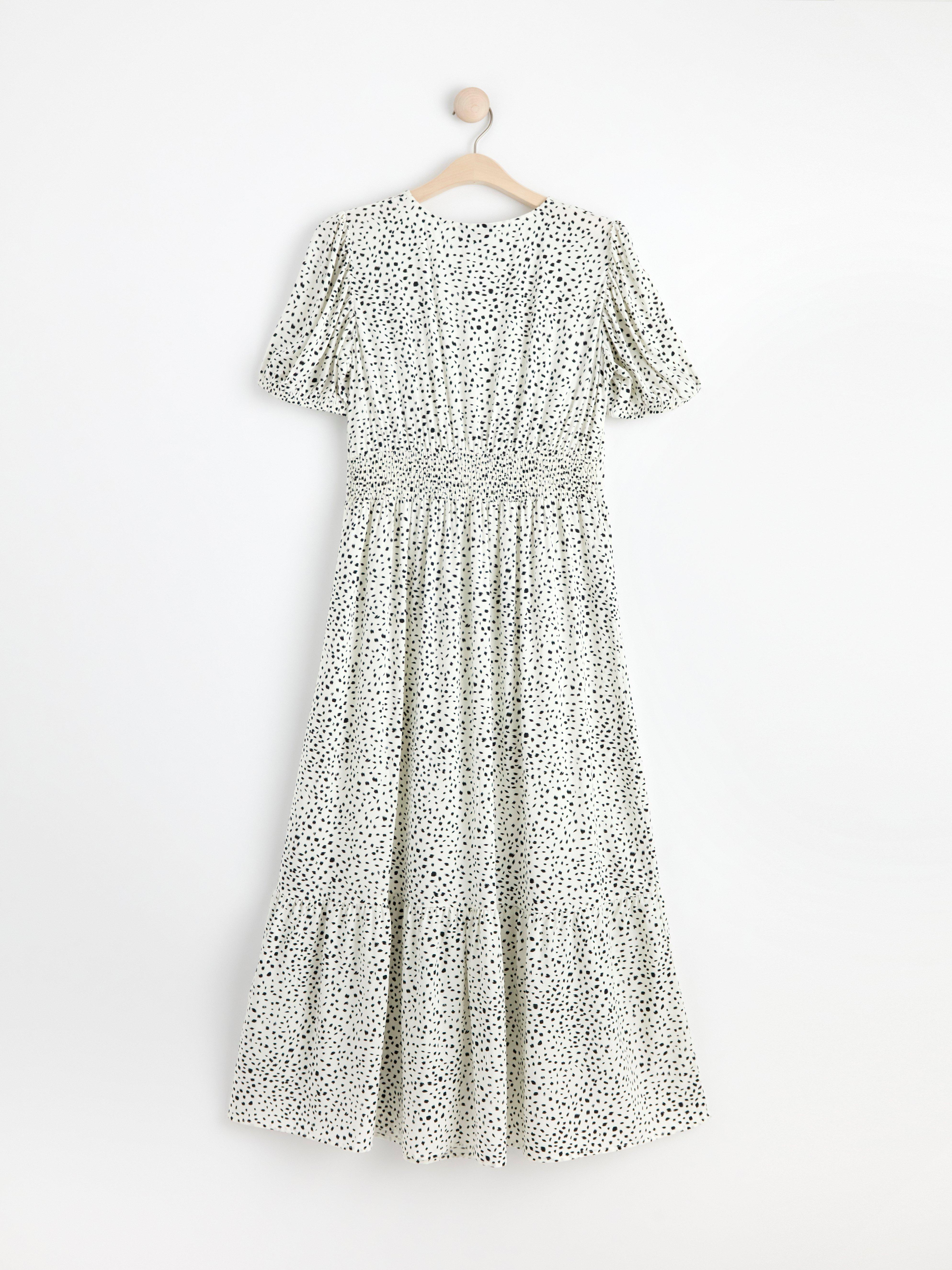 Patterned puff sleeve dress Light White