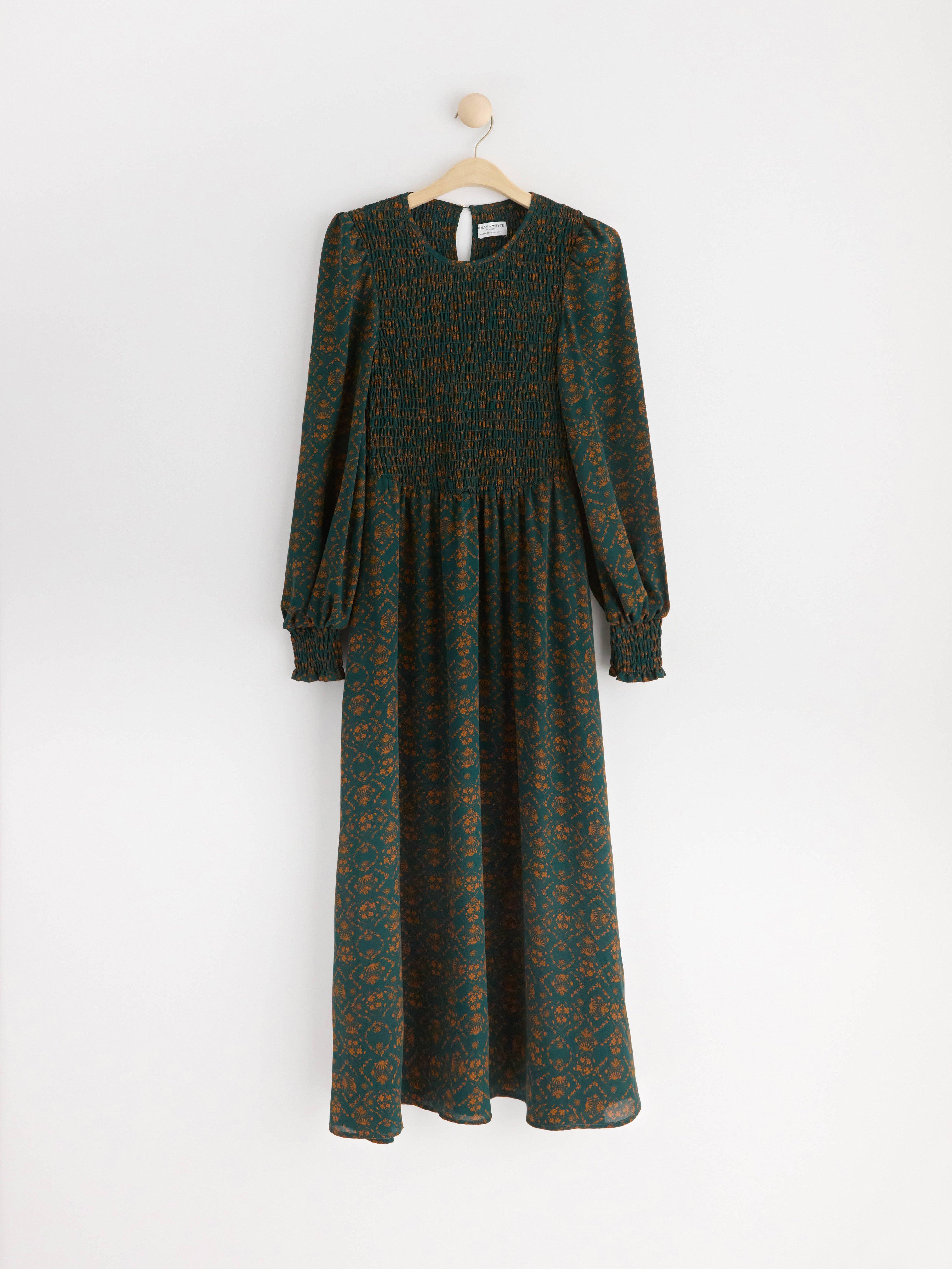 Maxi dress with smock Dark Green