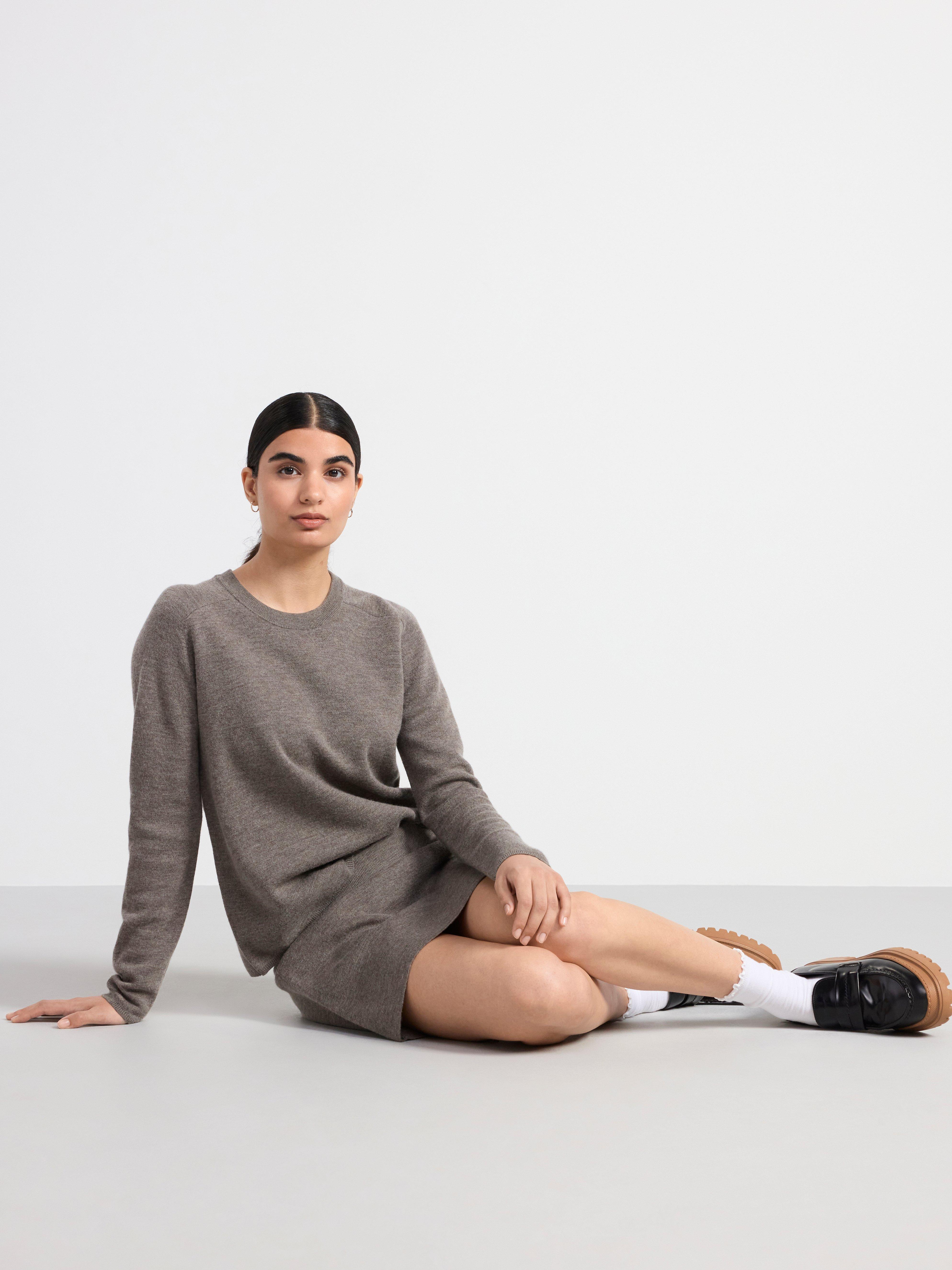 Knitted mini skirt in merino wool Brown melange