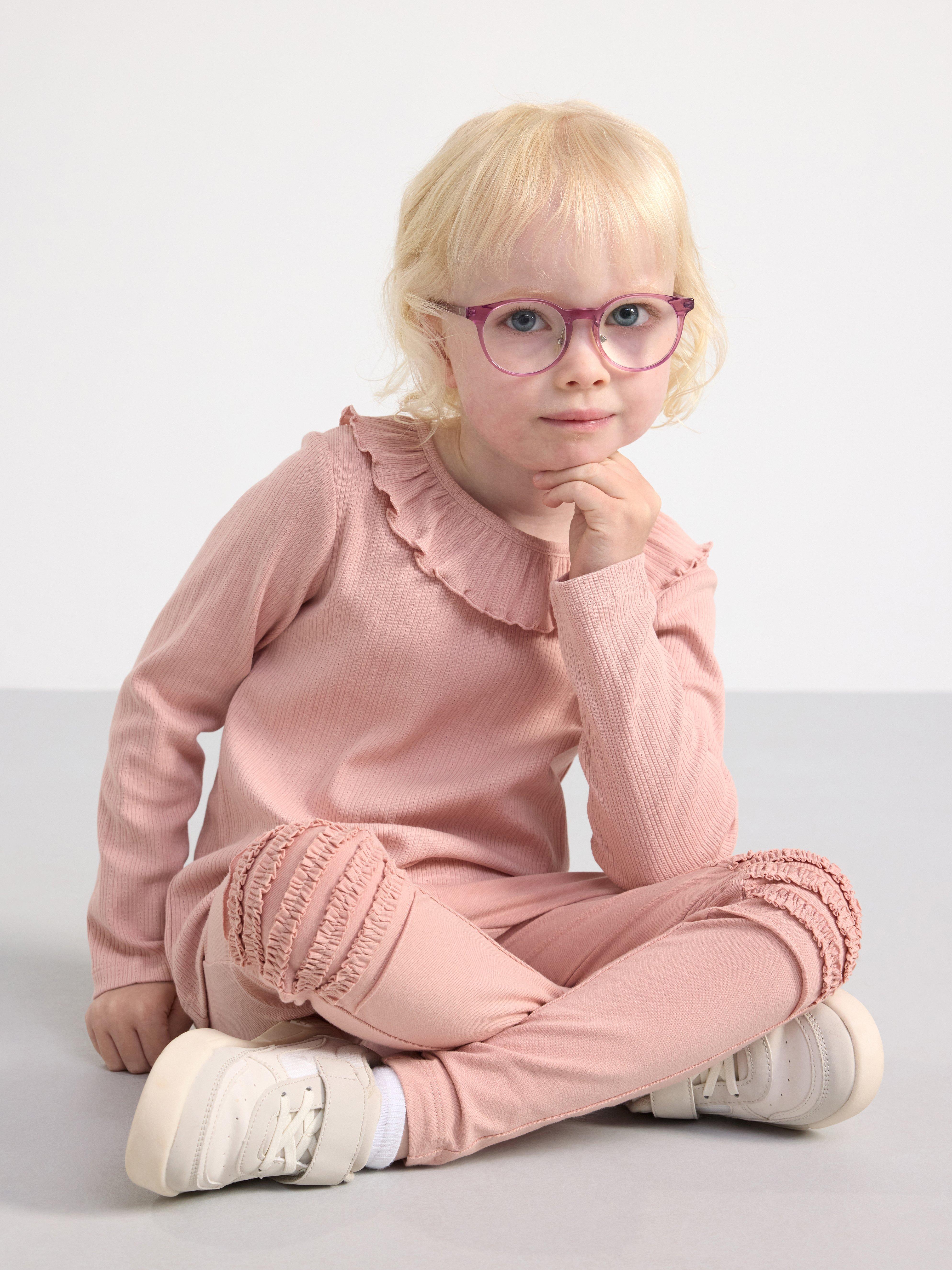 Ribbed top with frill collar Dusty Pink