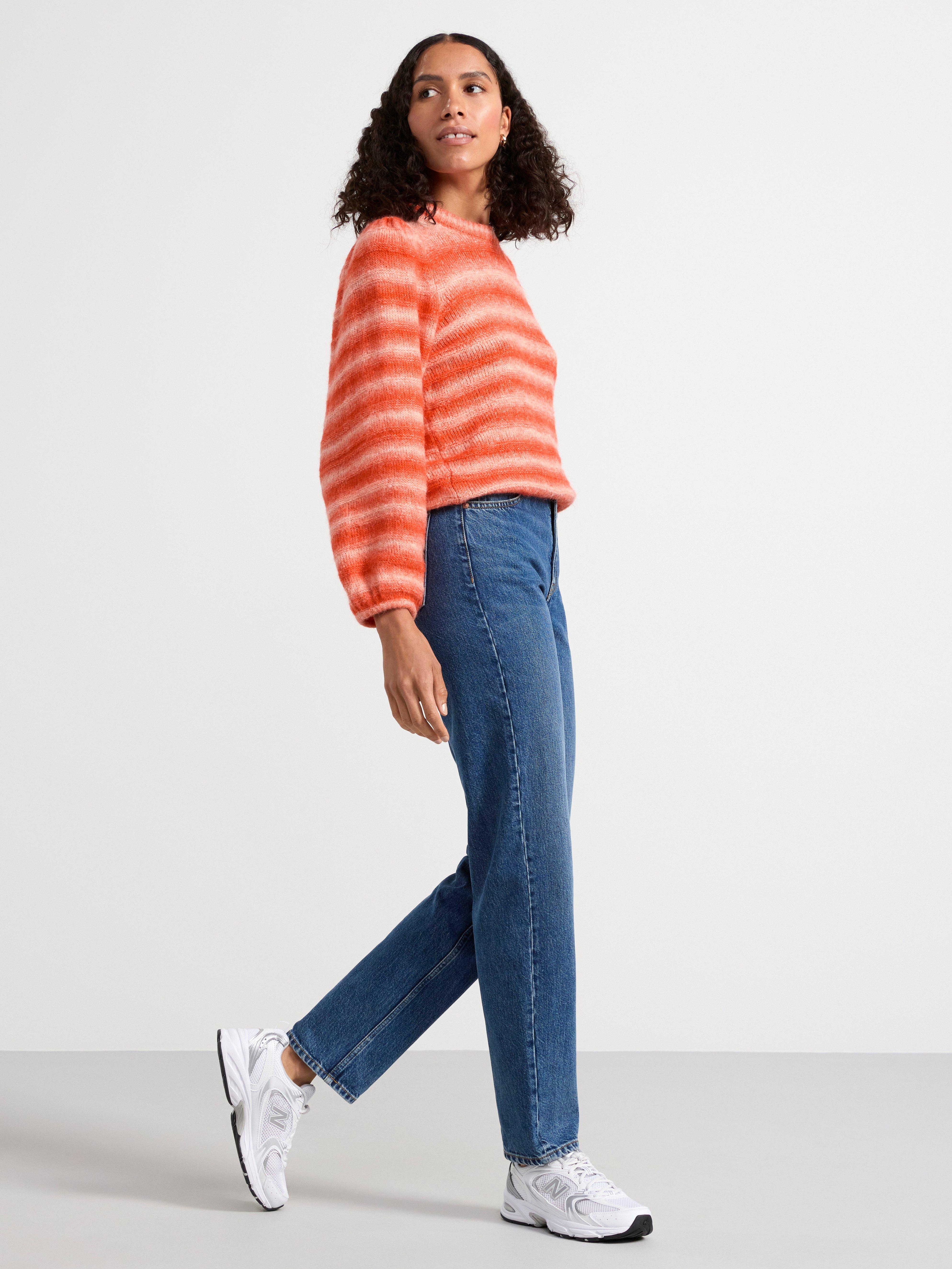 Striped knitted jumper orange