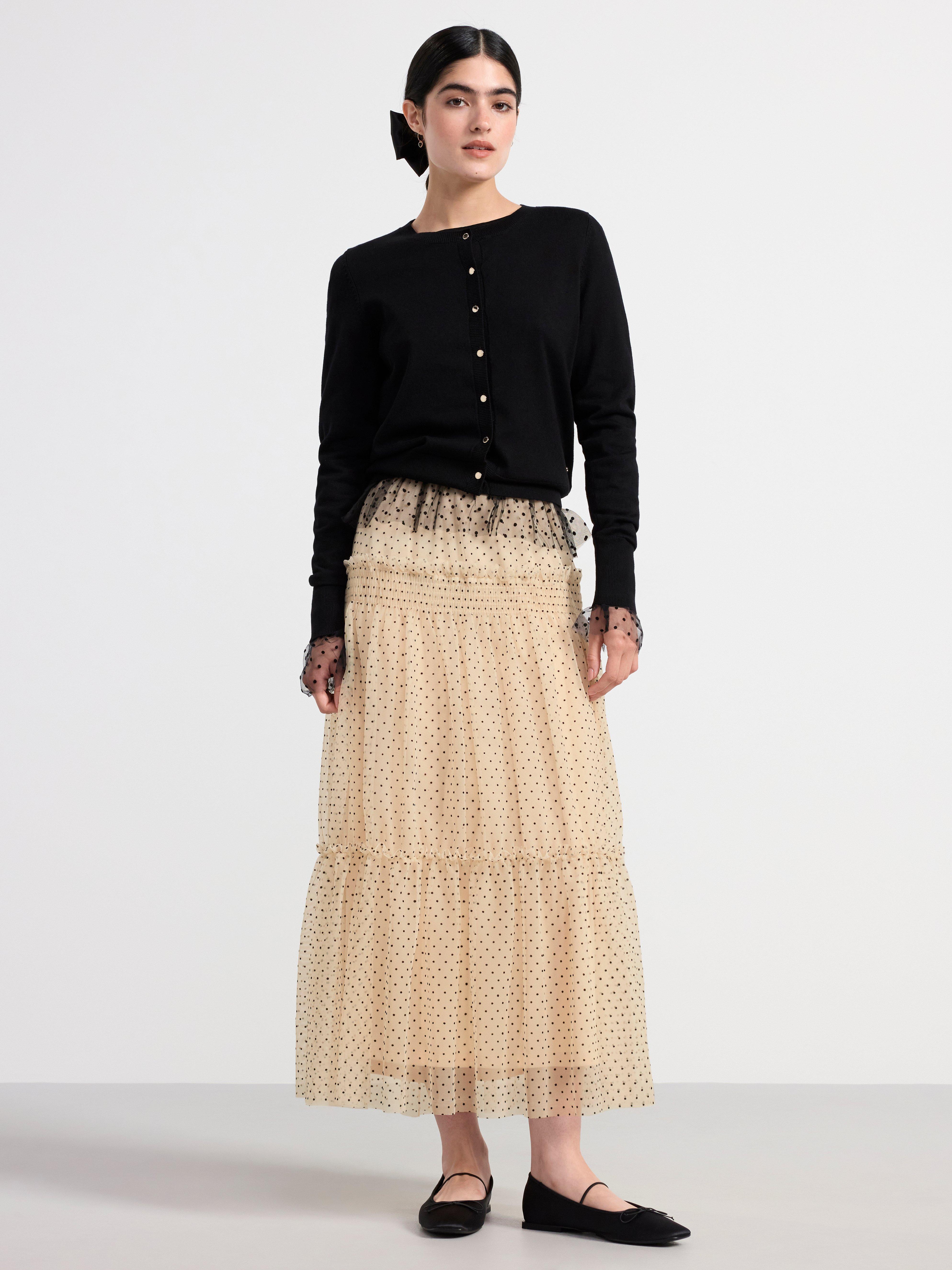 Midi skirt with flounce Light Dusty Beige