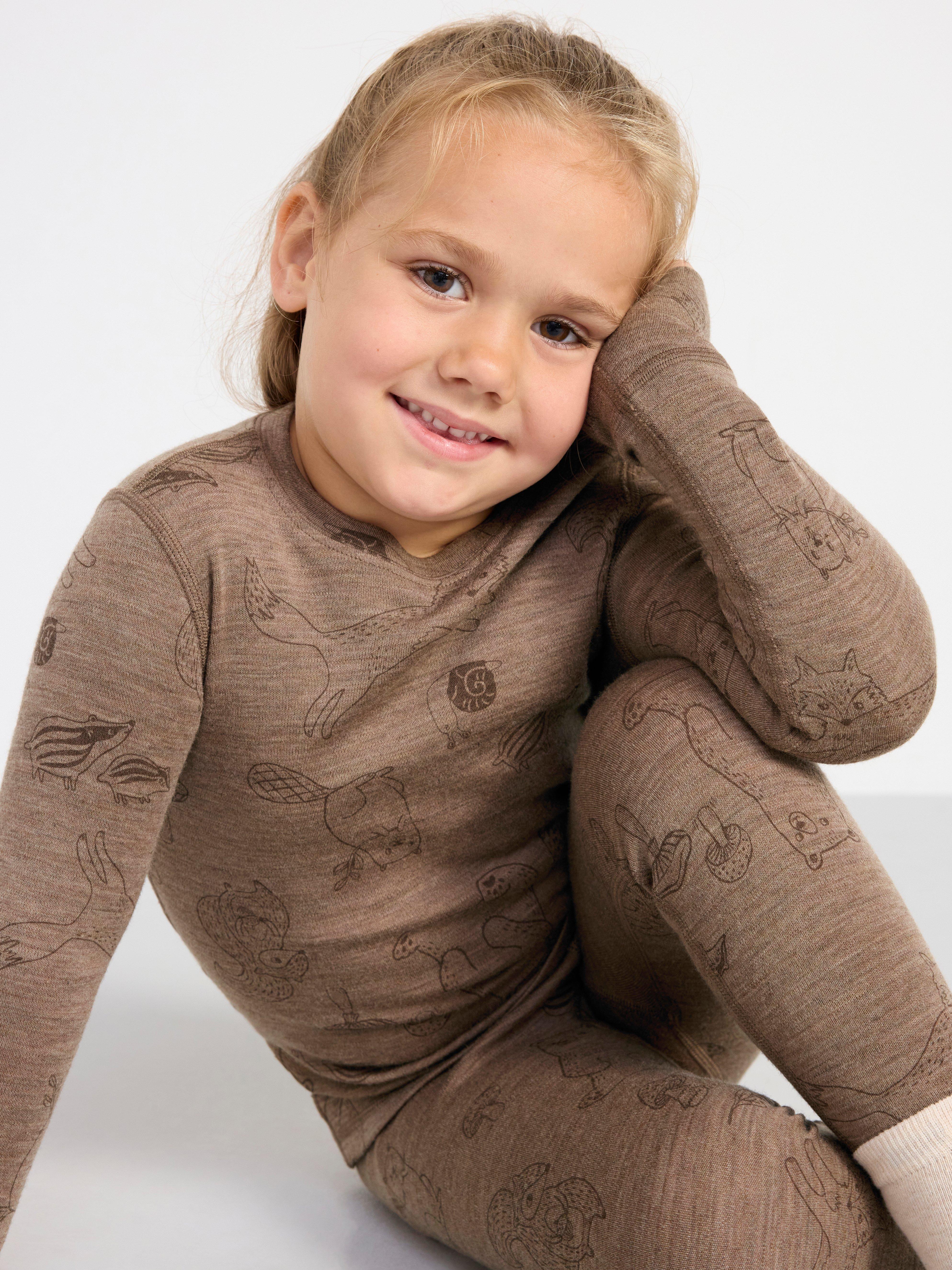 Long sleeve top in merino wool Brown Melange