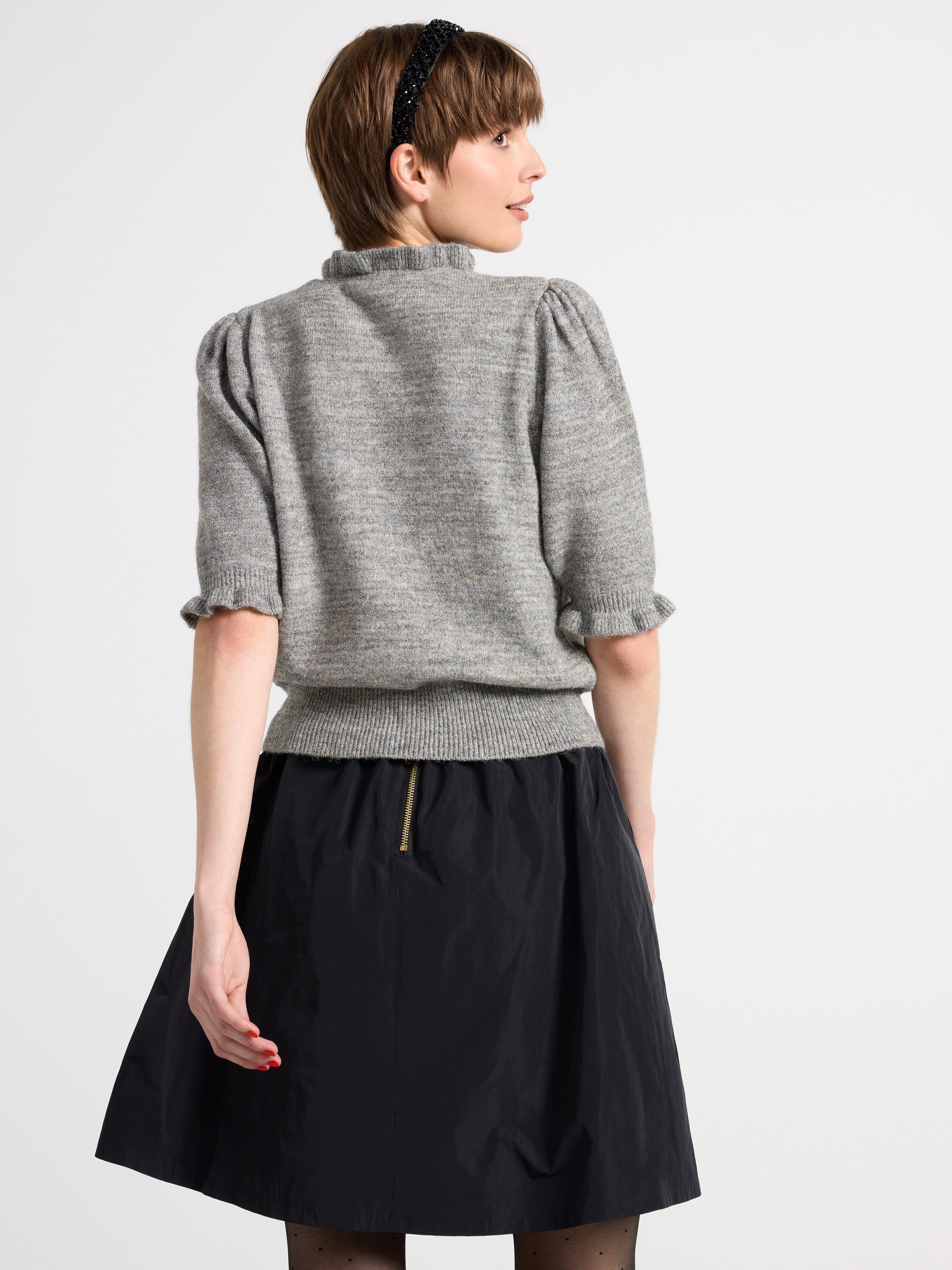Knitted jumper with frill collar and beautiful metallic-shimmering yarn Grey melange