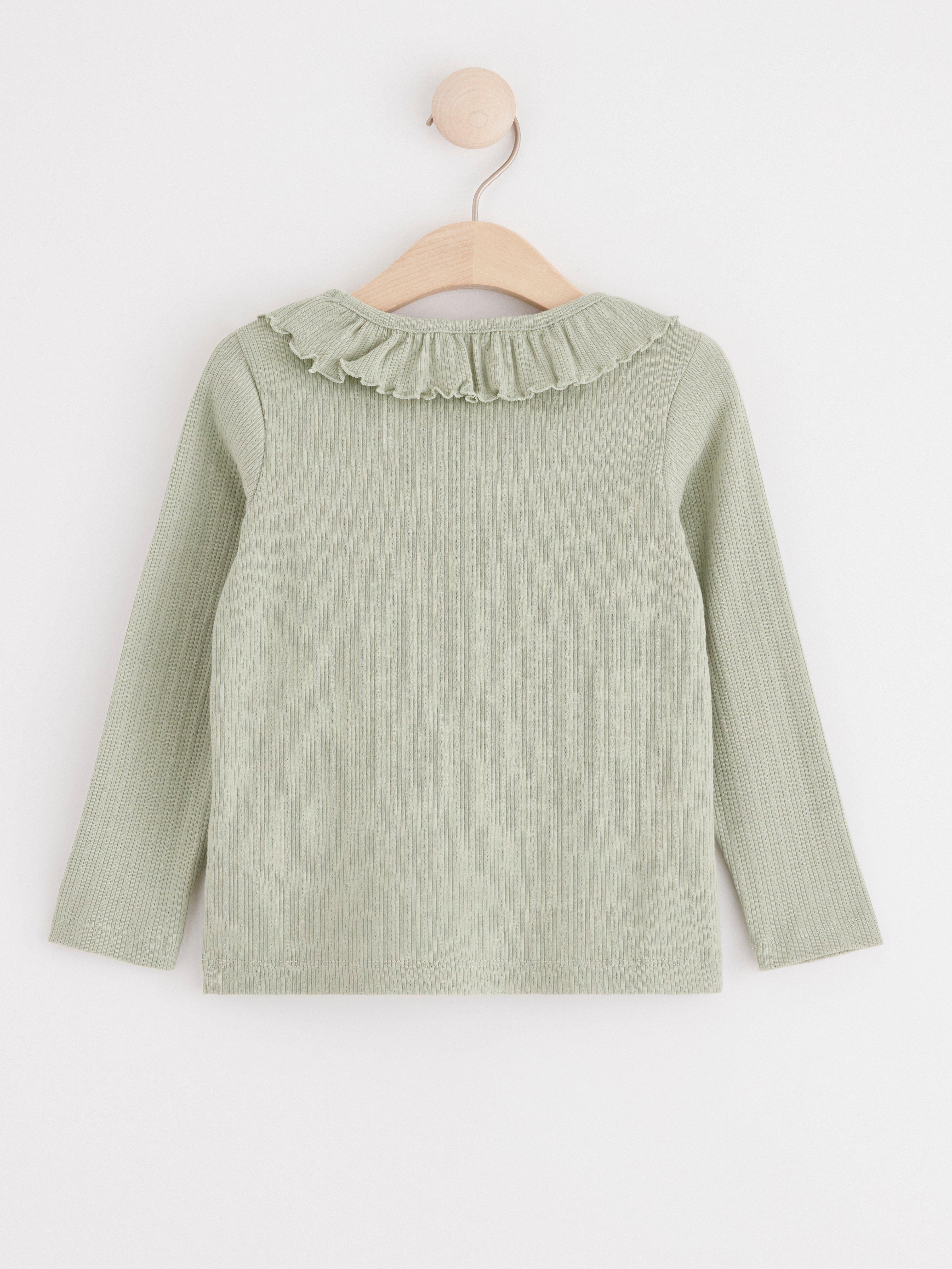 Ribbed top with frill collar Dusty Green