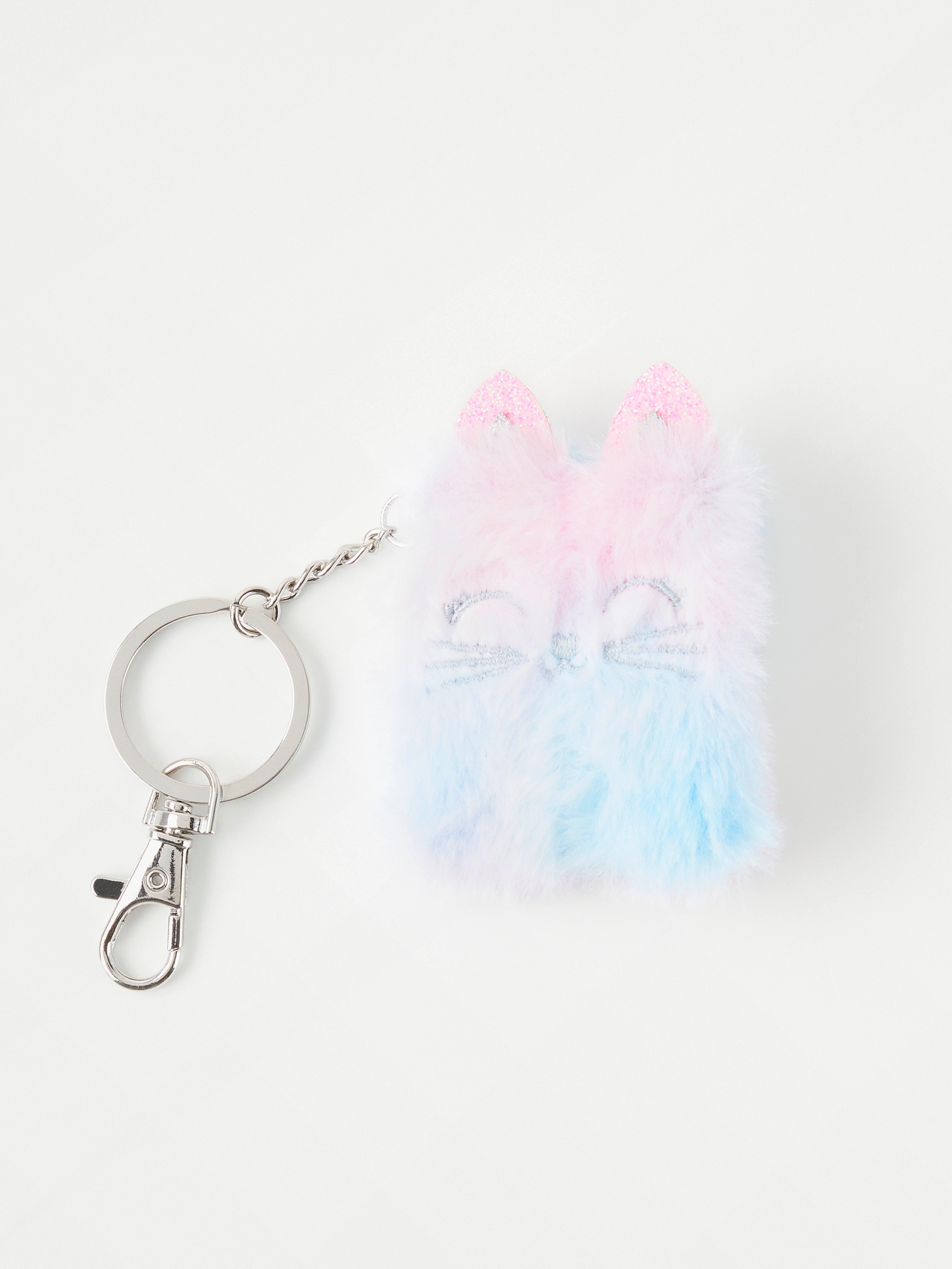 Fluffy cat notebook keychain Light Pink