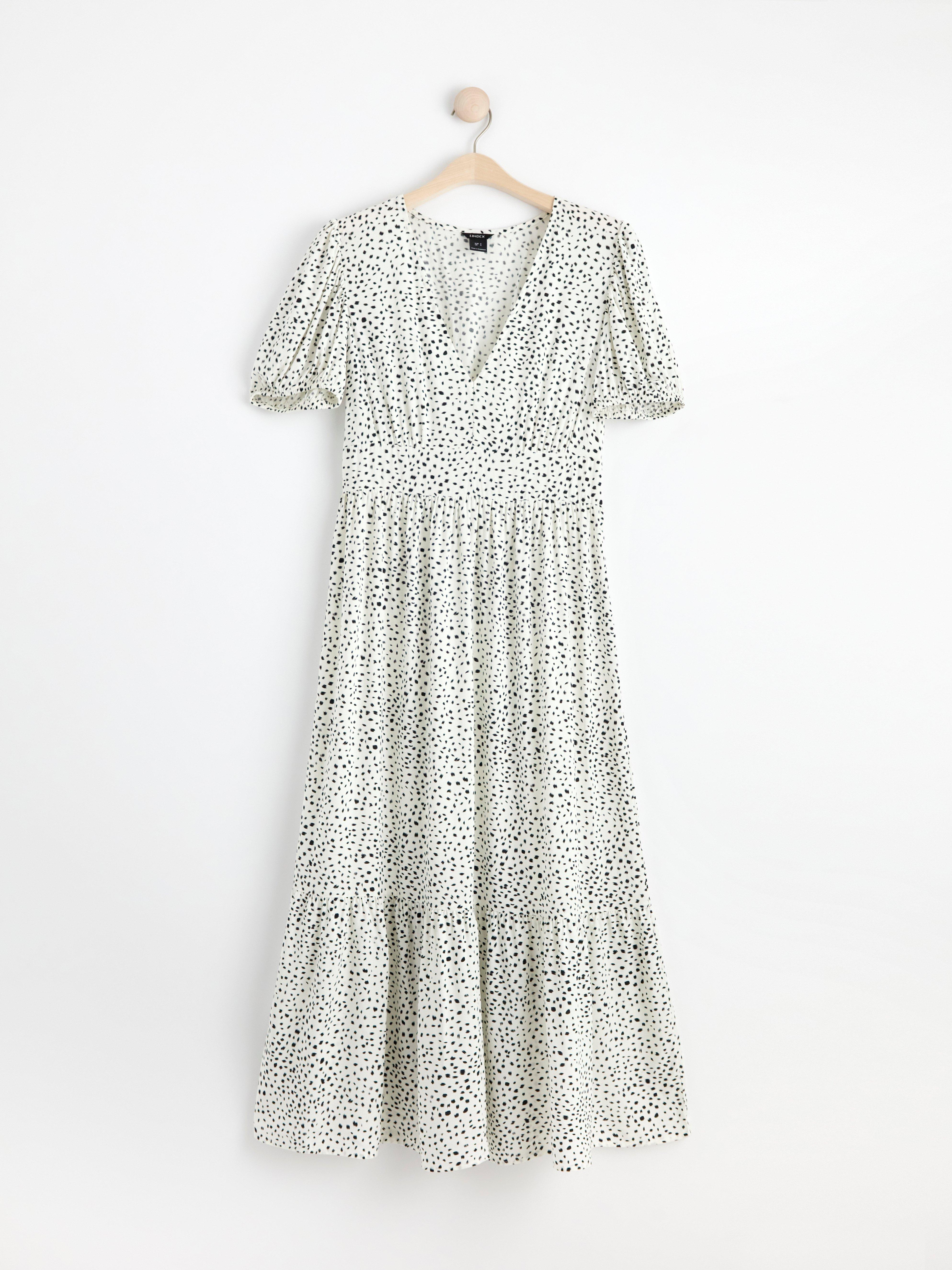Patterned puff sleeve dress Light White