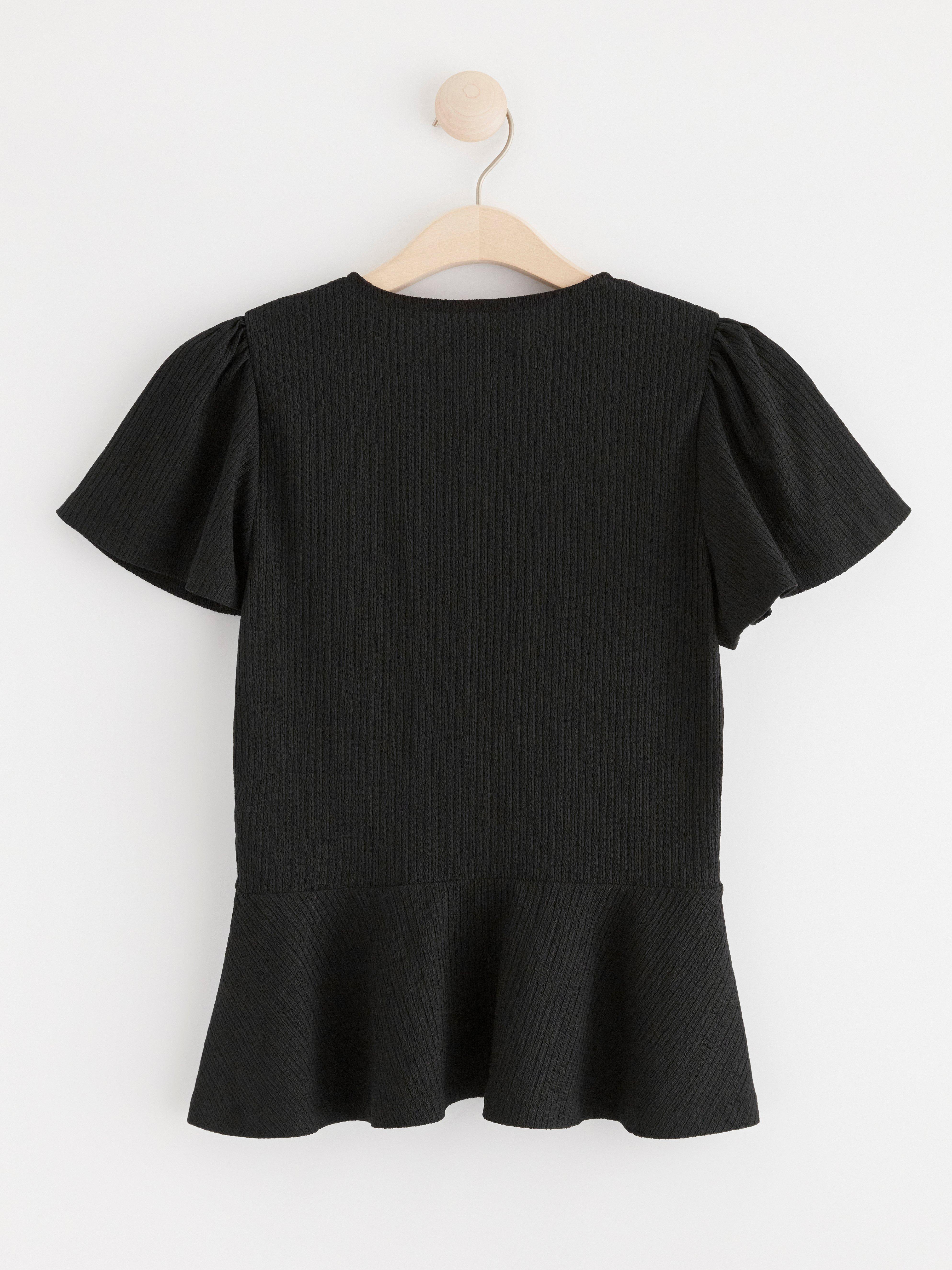 Short sleeve peplum top Black