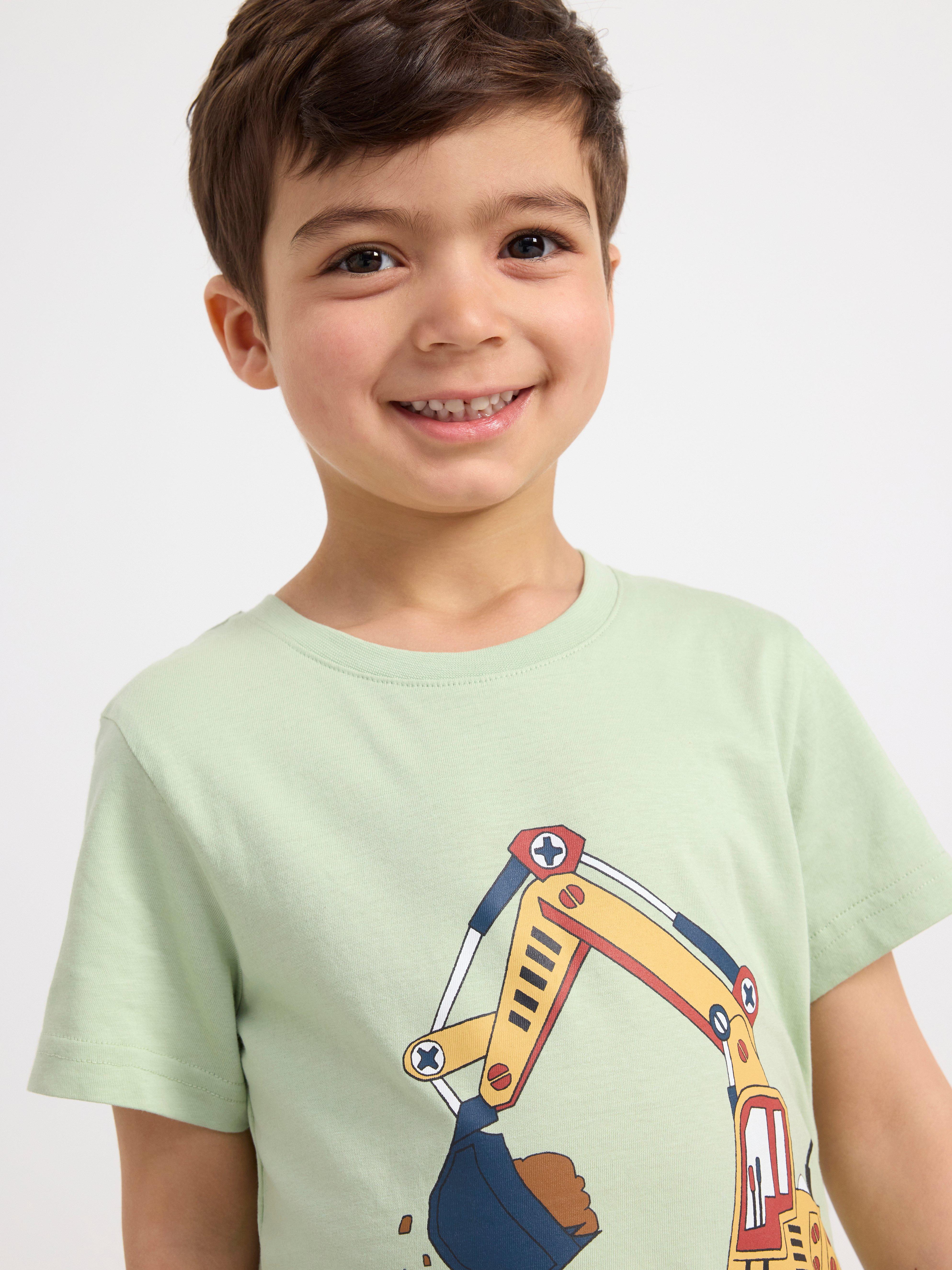 T-shirt with excavating vehicle Light Dusty Green