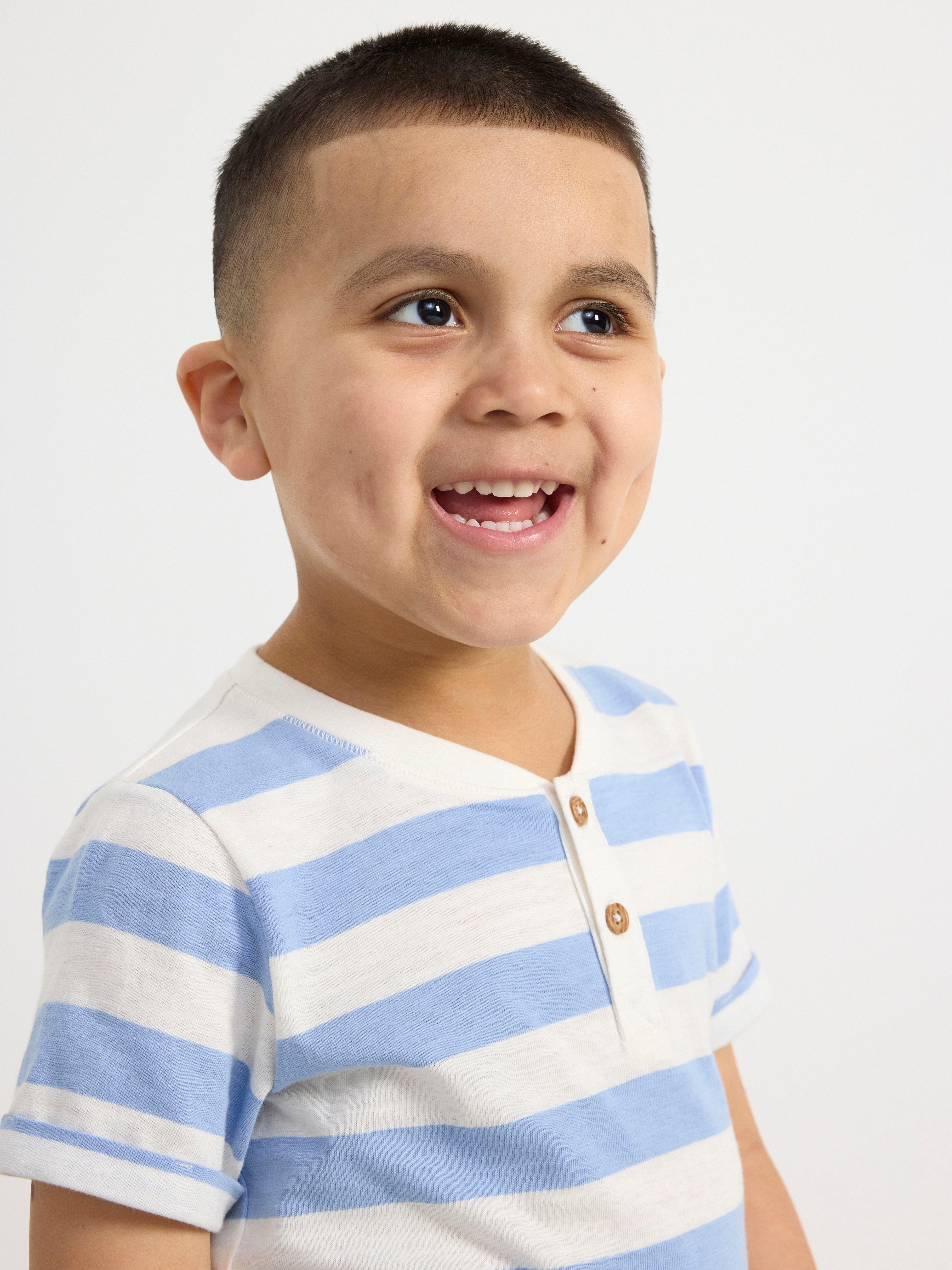 Short sleeve top with buttons Lt Dusty Blue