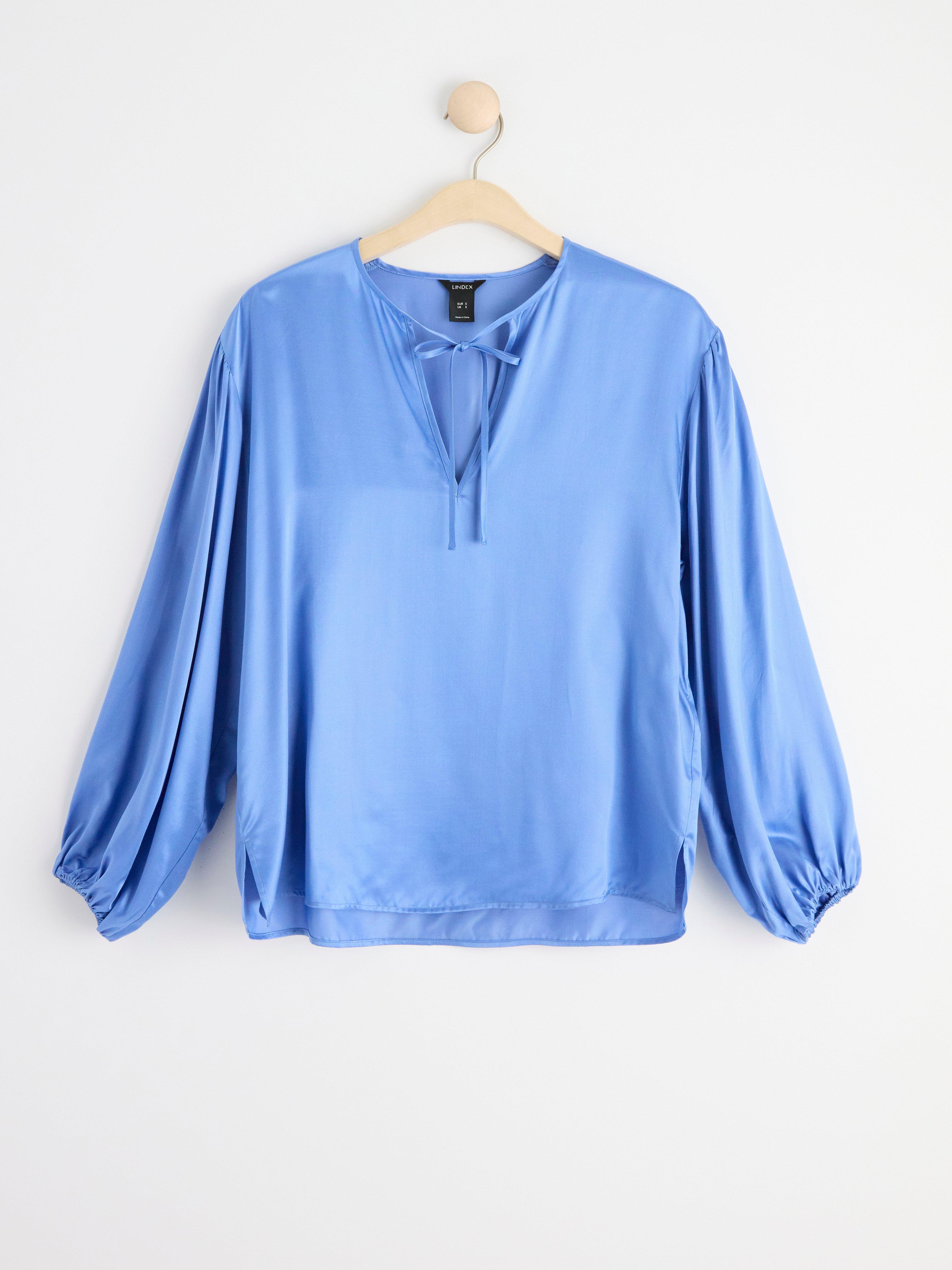 Long sleeve silk blend blouse Light Dusty Blue