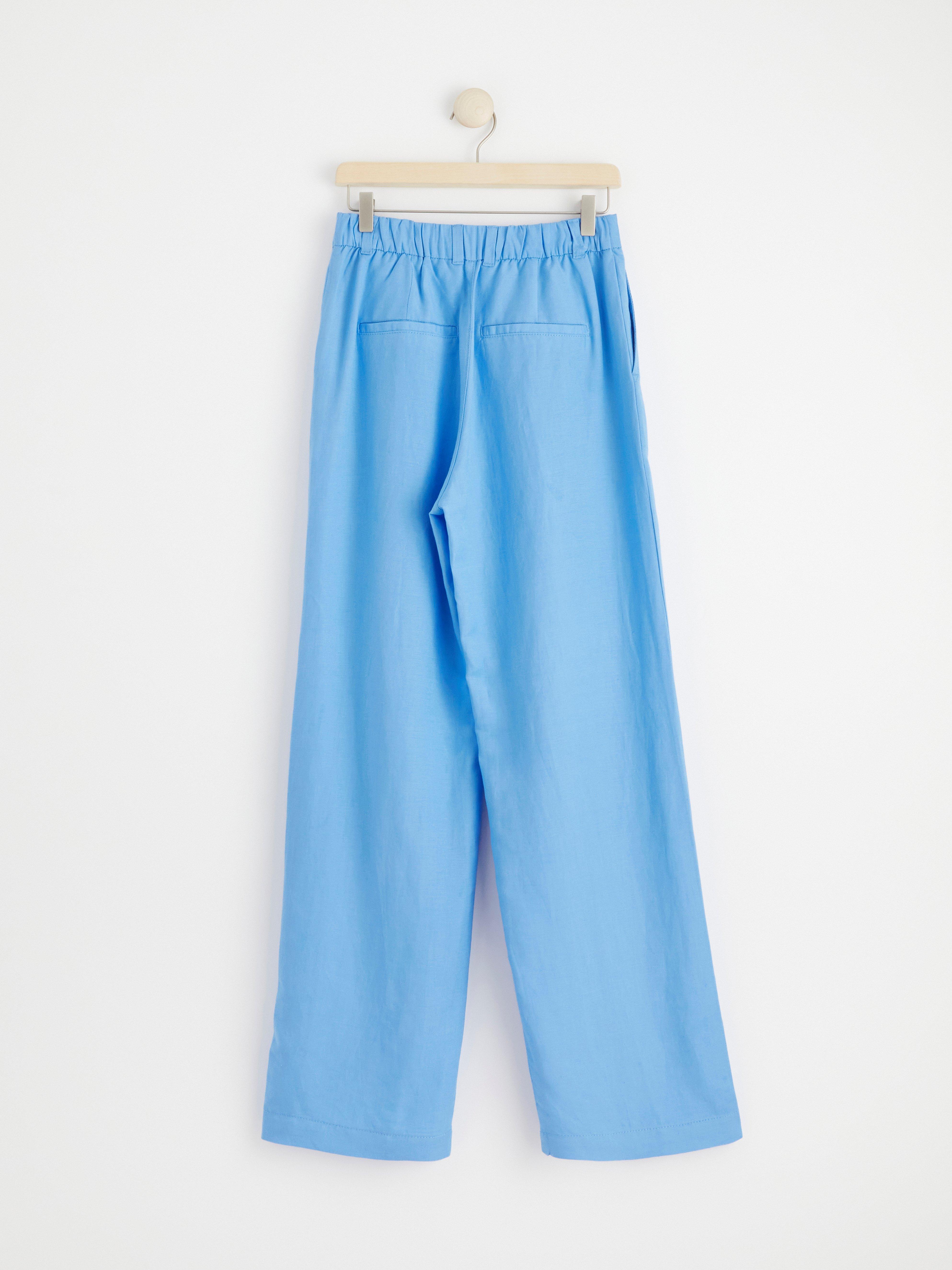 Wide linen blend trousers Light dusty Blue