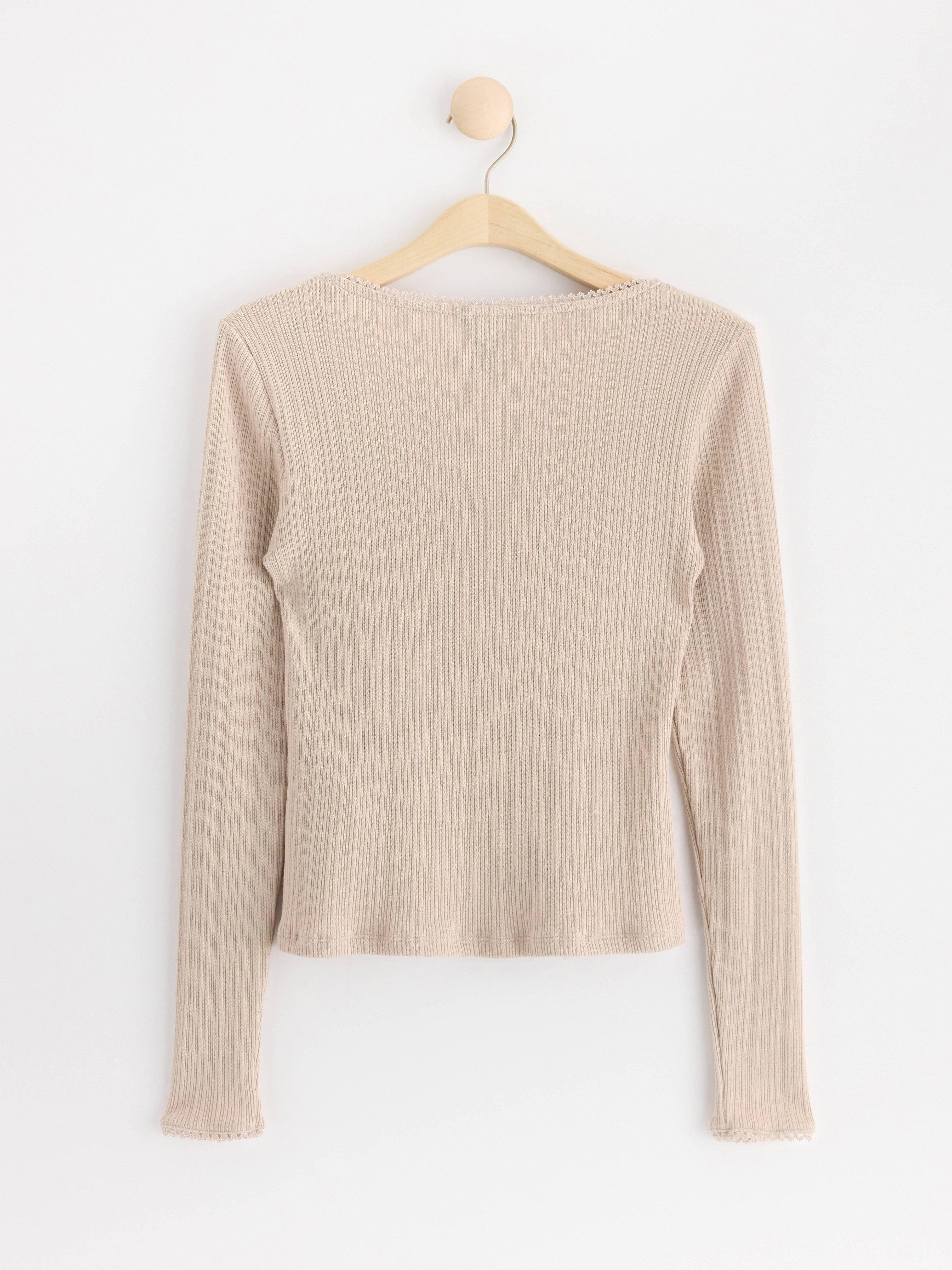 Ribbed long sleeve top Beige