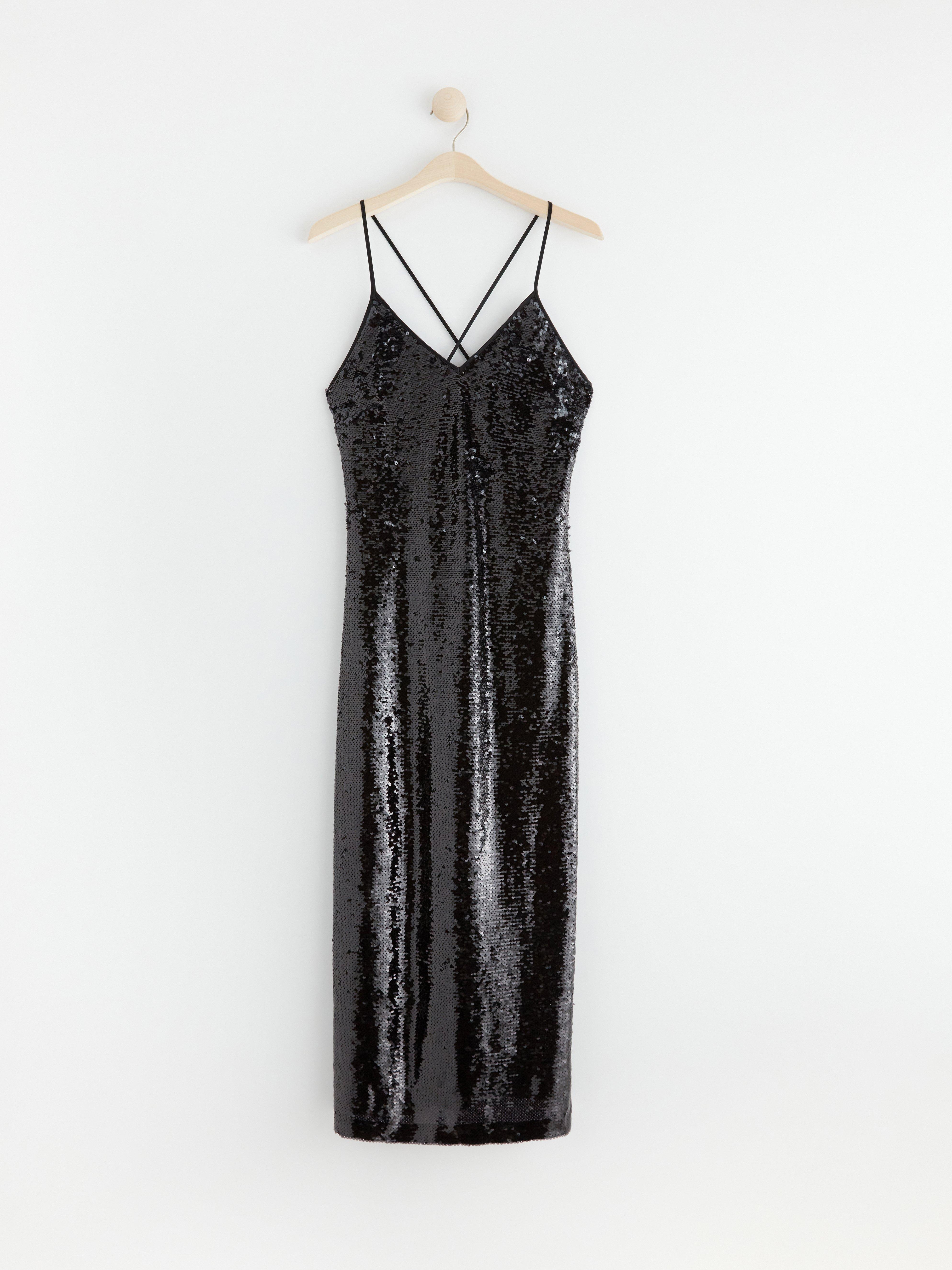 Maxi dress with sequins Black