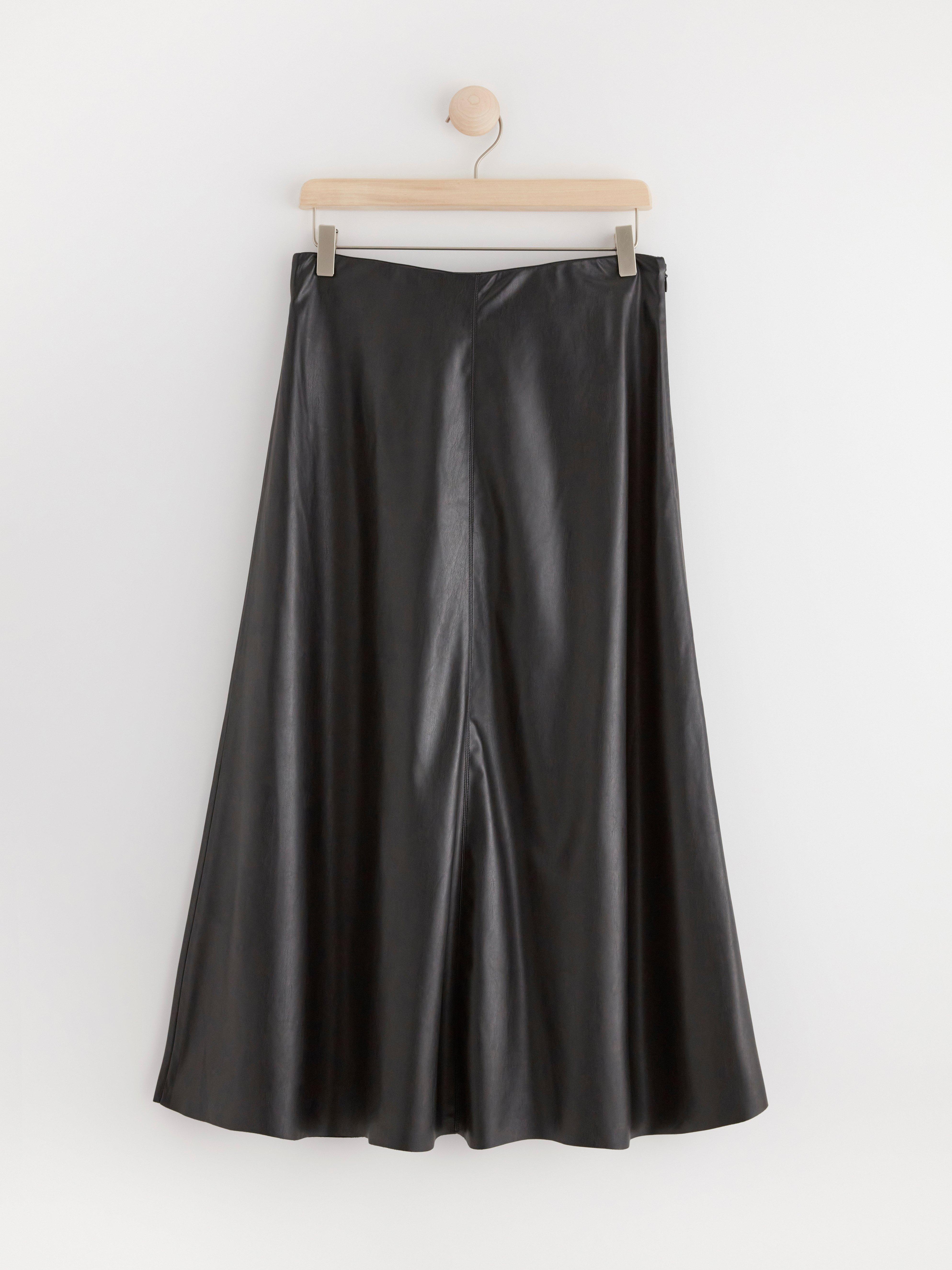 Midi skirt in imitation leather Black