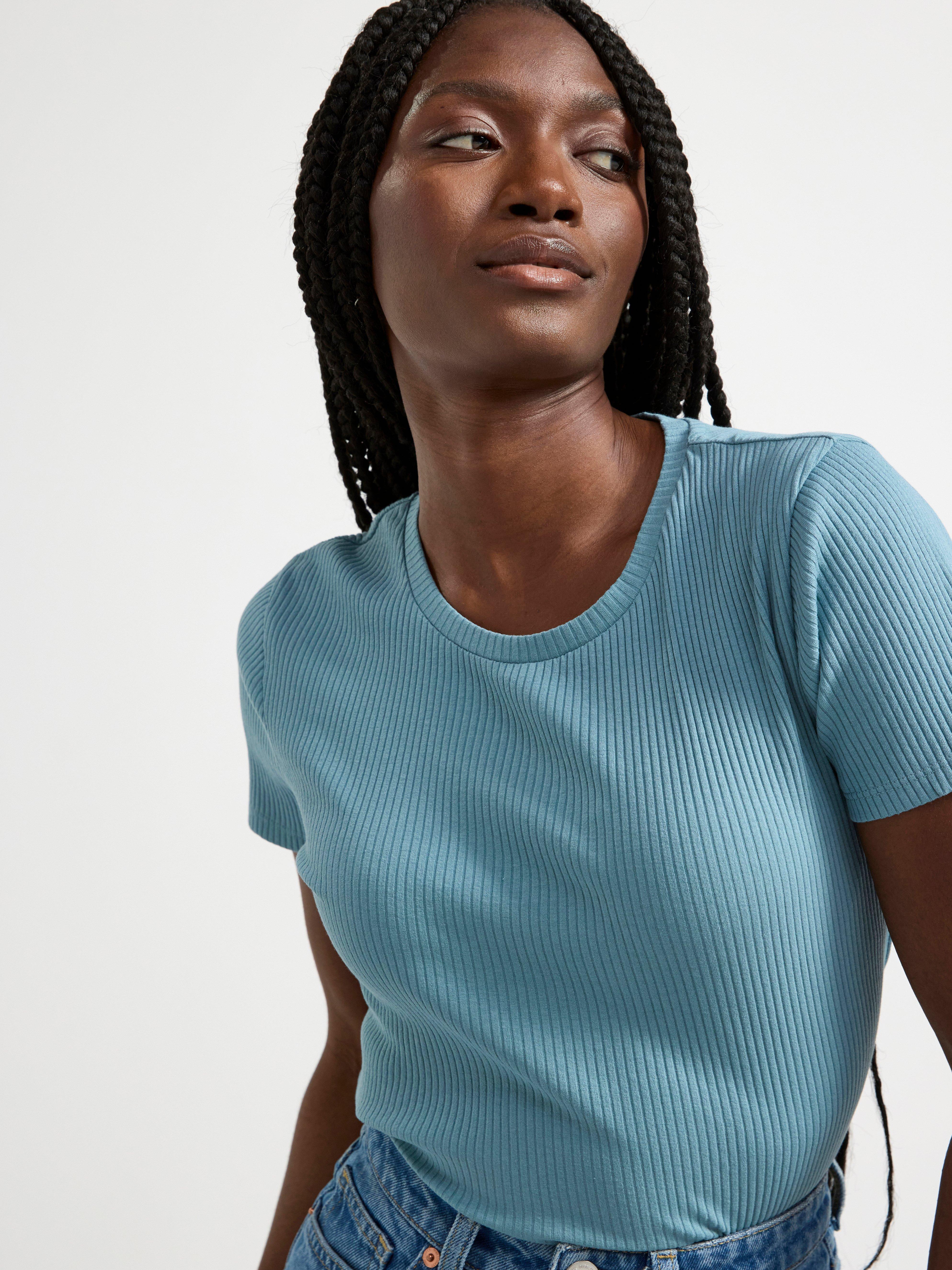 Ribbed short sleeve top Dusty Blue