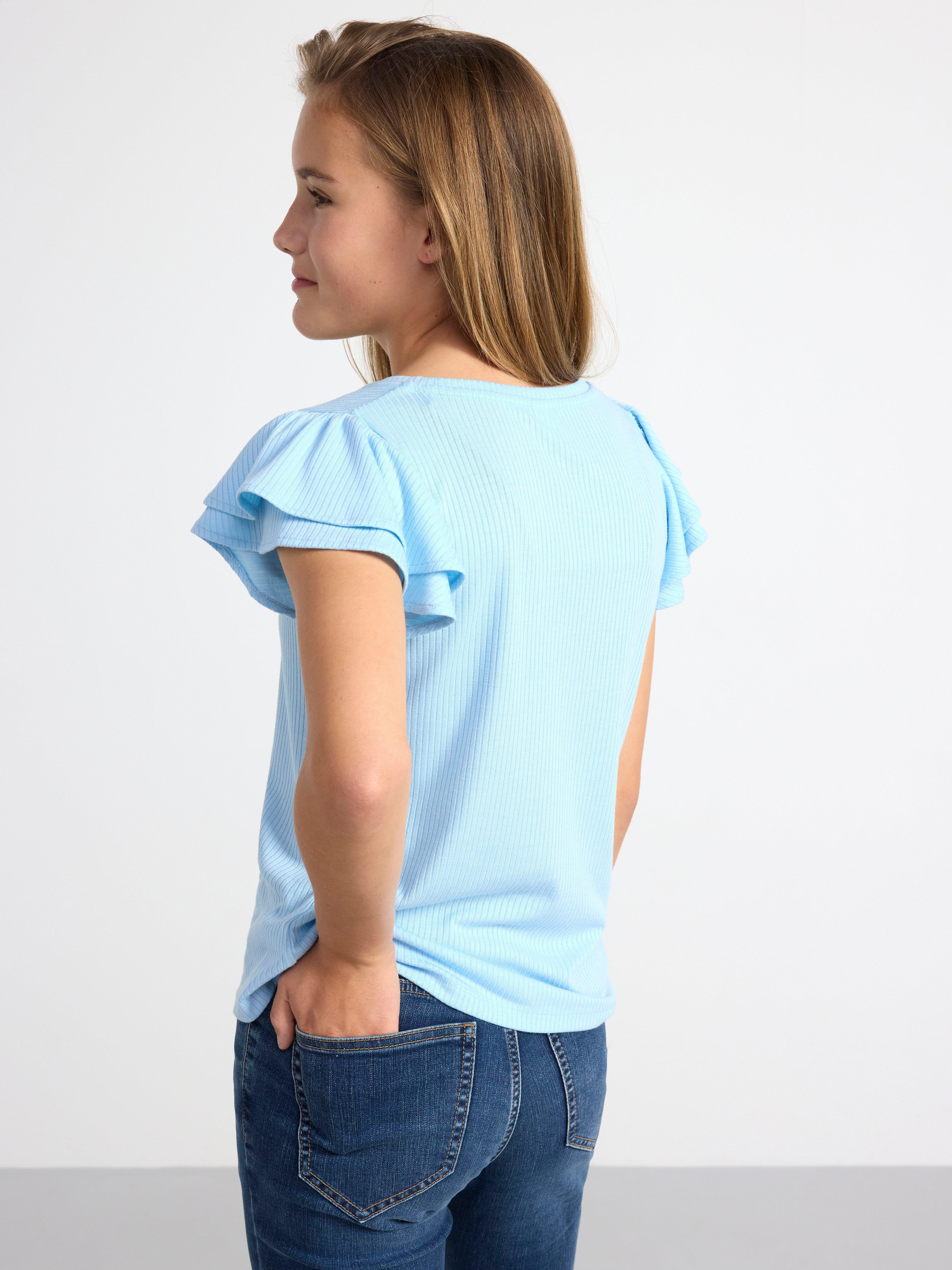 Short sleeve top with flounce Light Blue