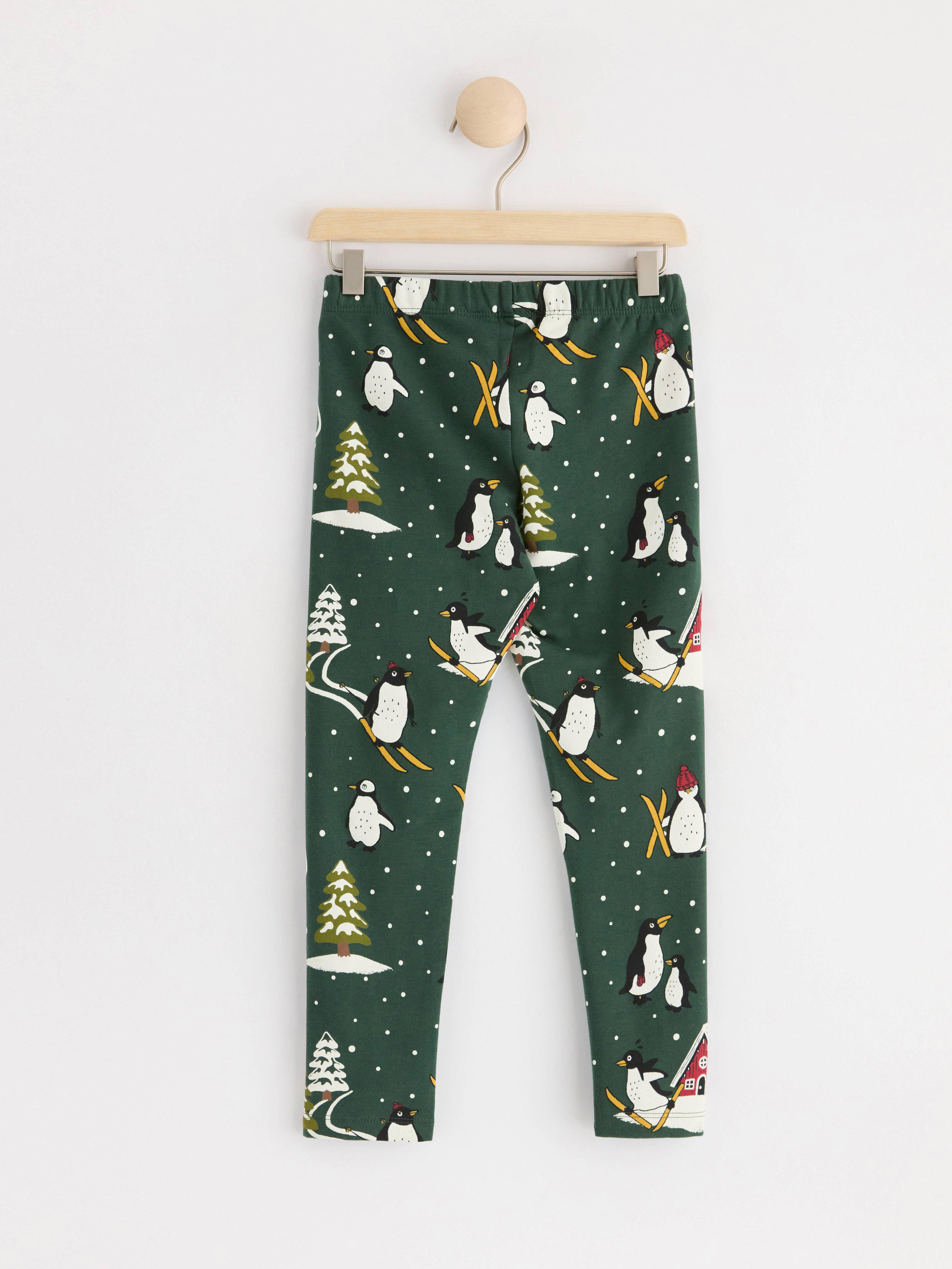 Leggings with penguins Dark Dusty Green