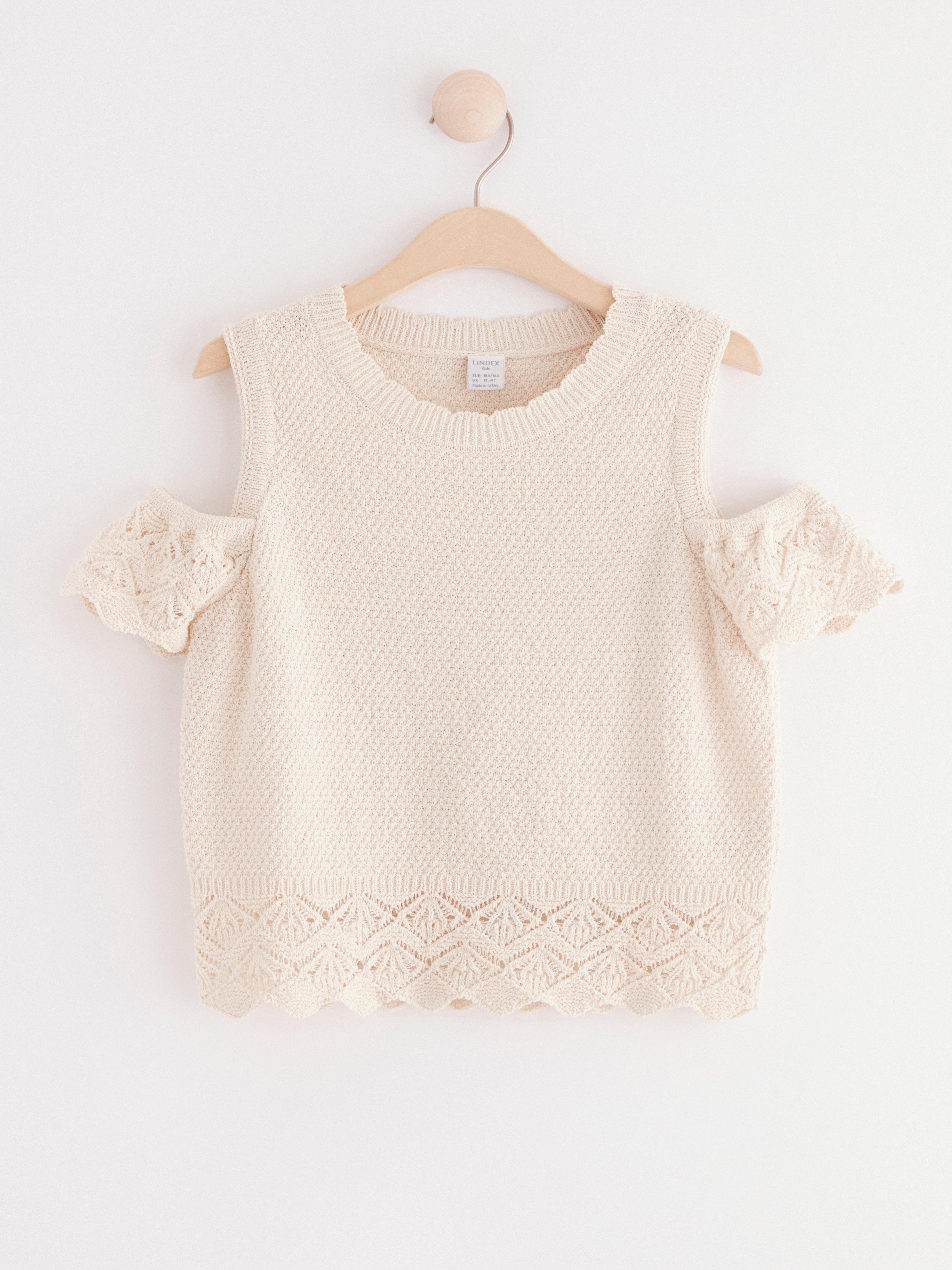 Knitted top with open shoulders Light Beige