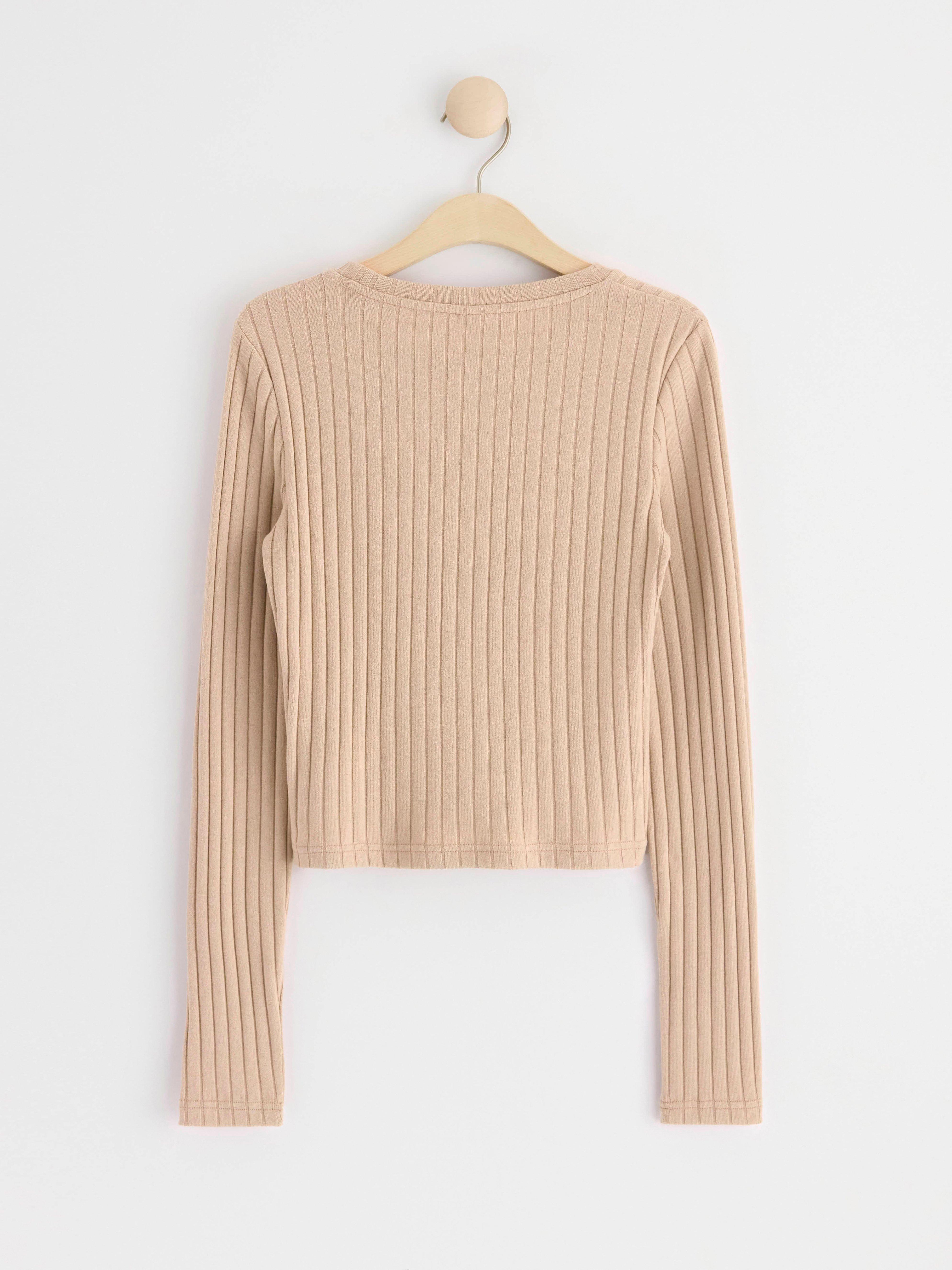 Ribbed long sleeve top Beige