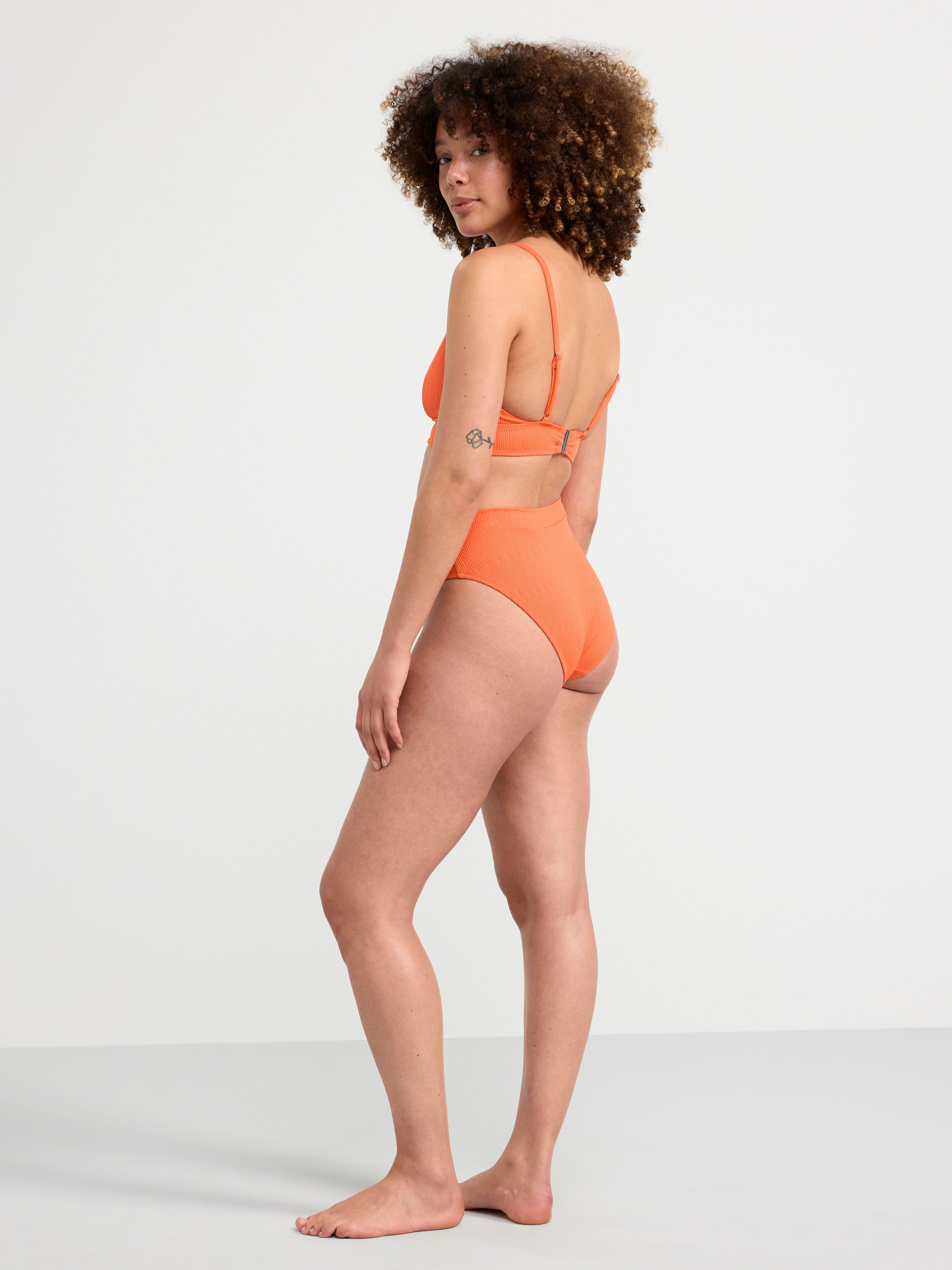 High waist bikini bottom with crinkled texture Dark Orange