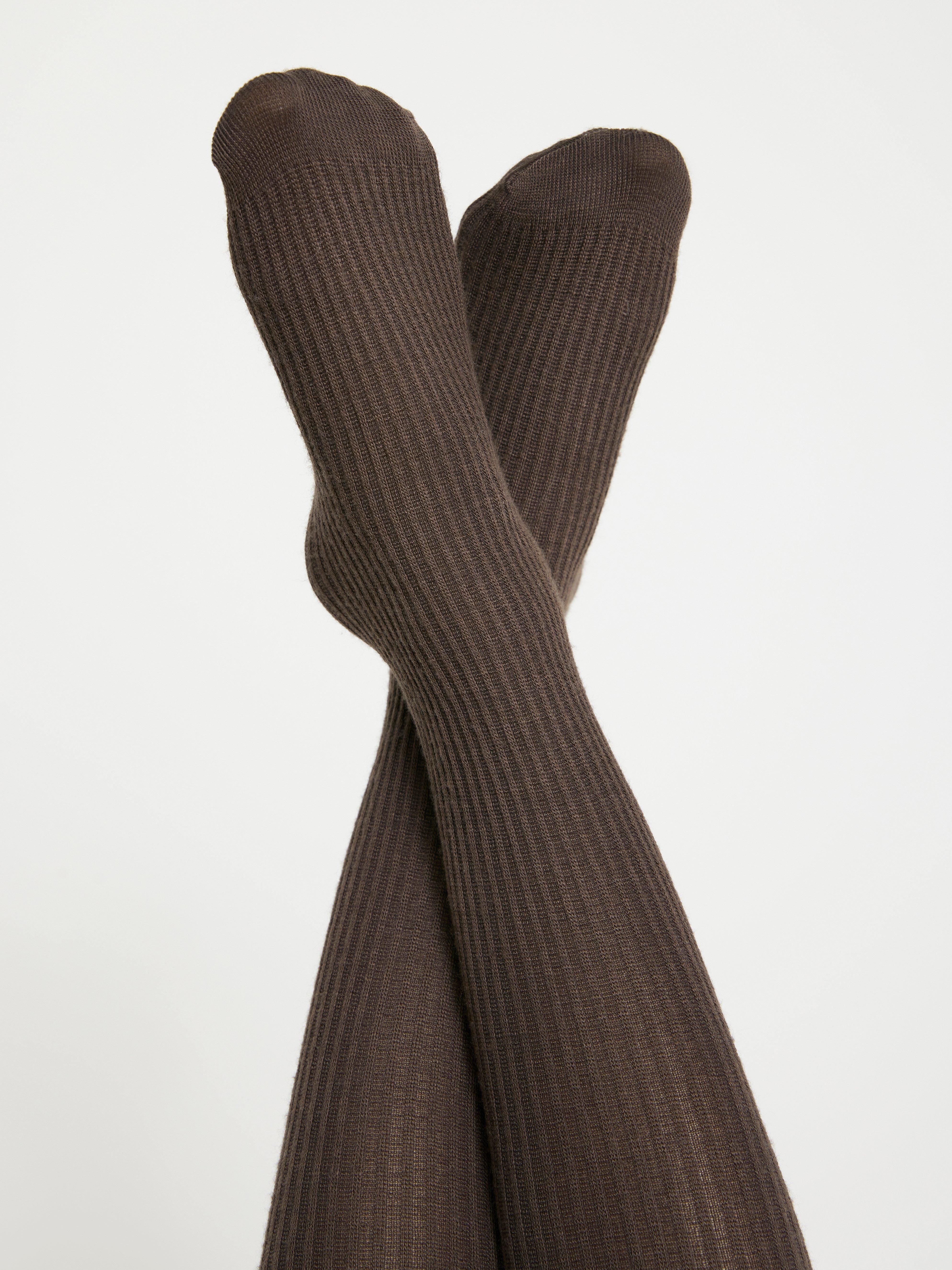 Rib knit tights in wool blend Dark Brown
