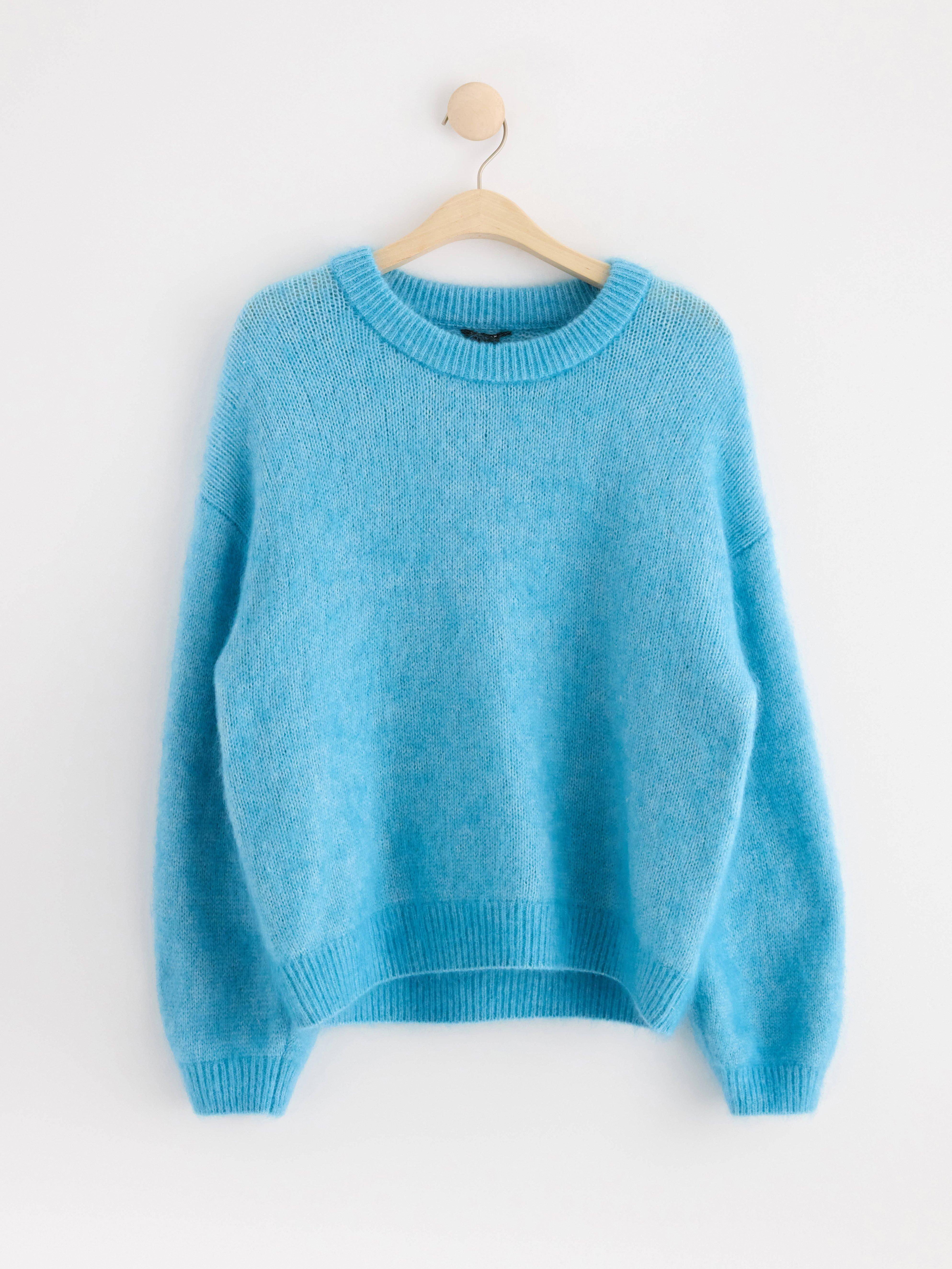 Knitted jumper in mohair blend turqoise