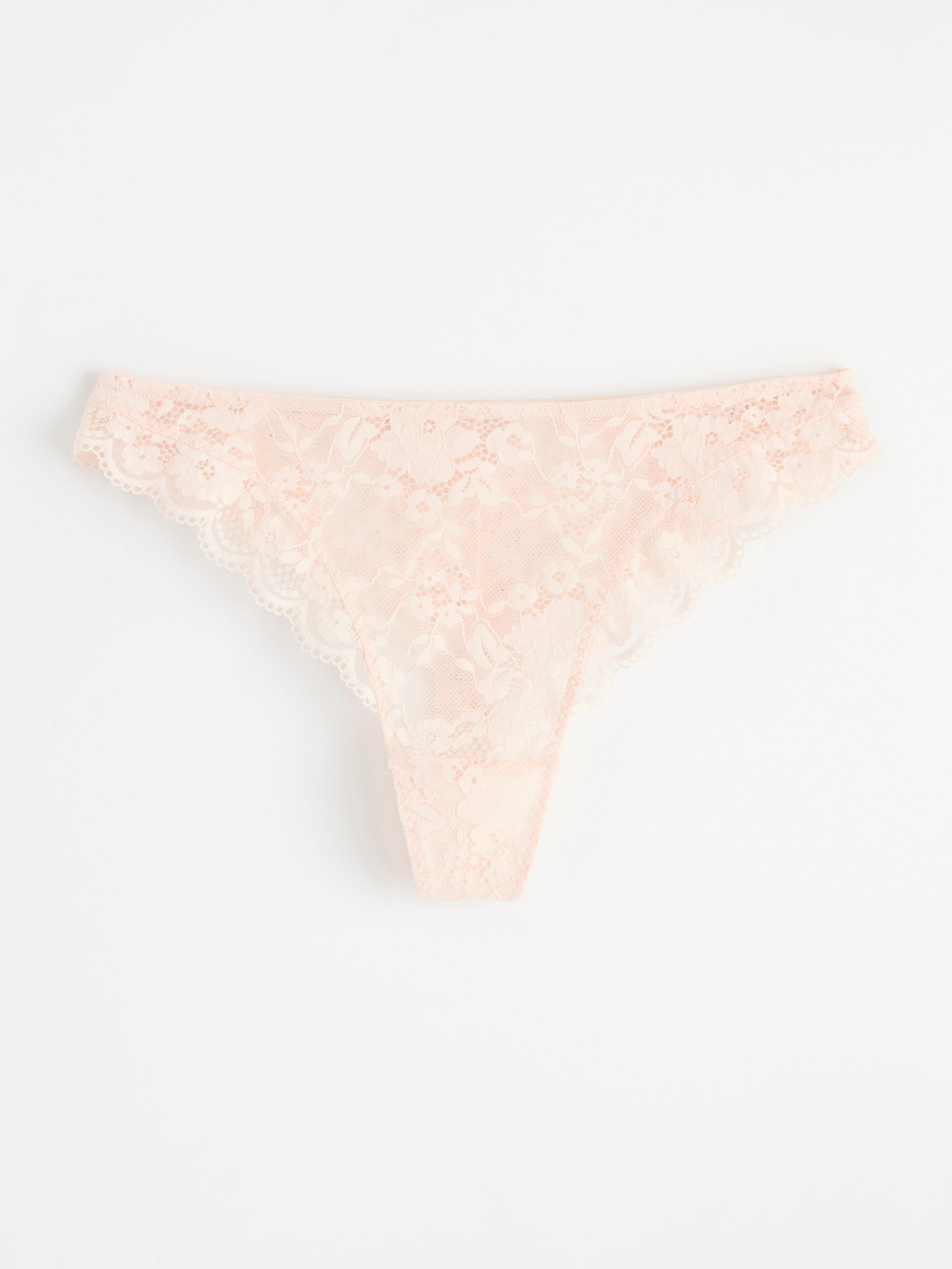 Thong regular waist with lace Lt pink