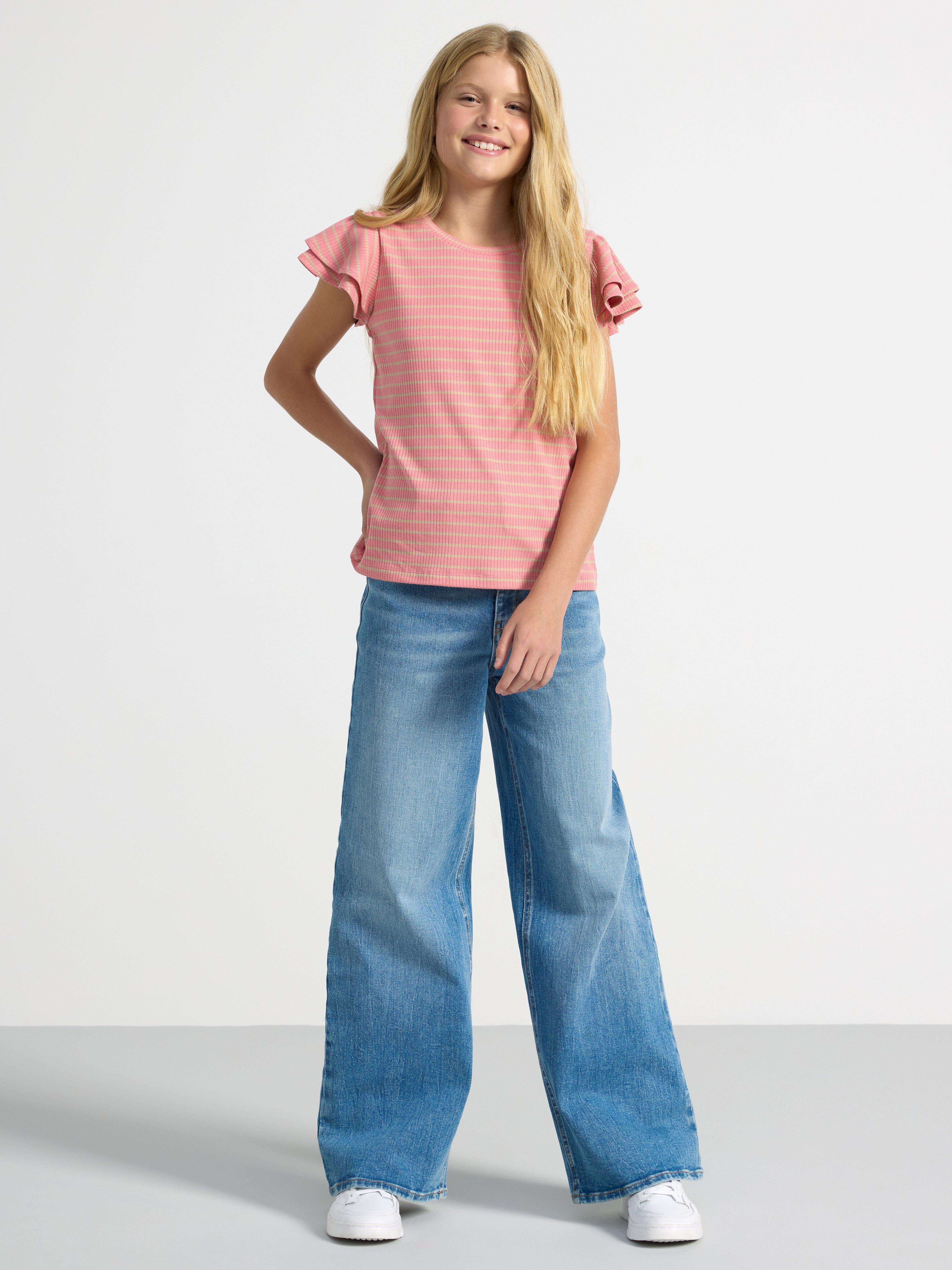 Short sleeve top with flounce Dusty Pink