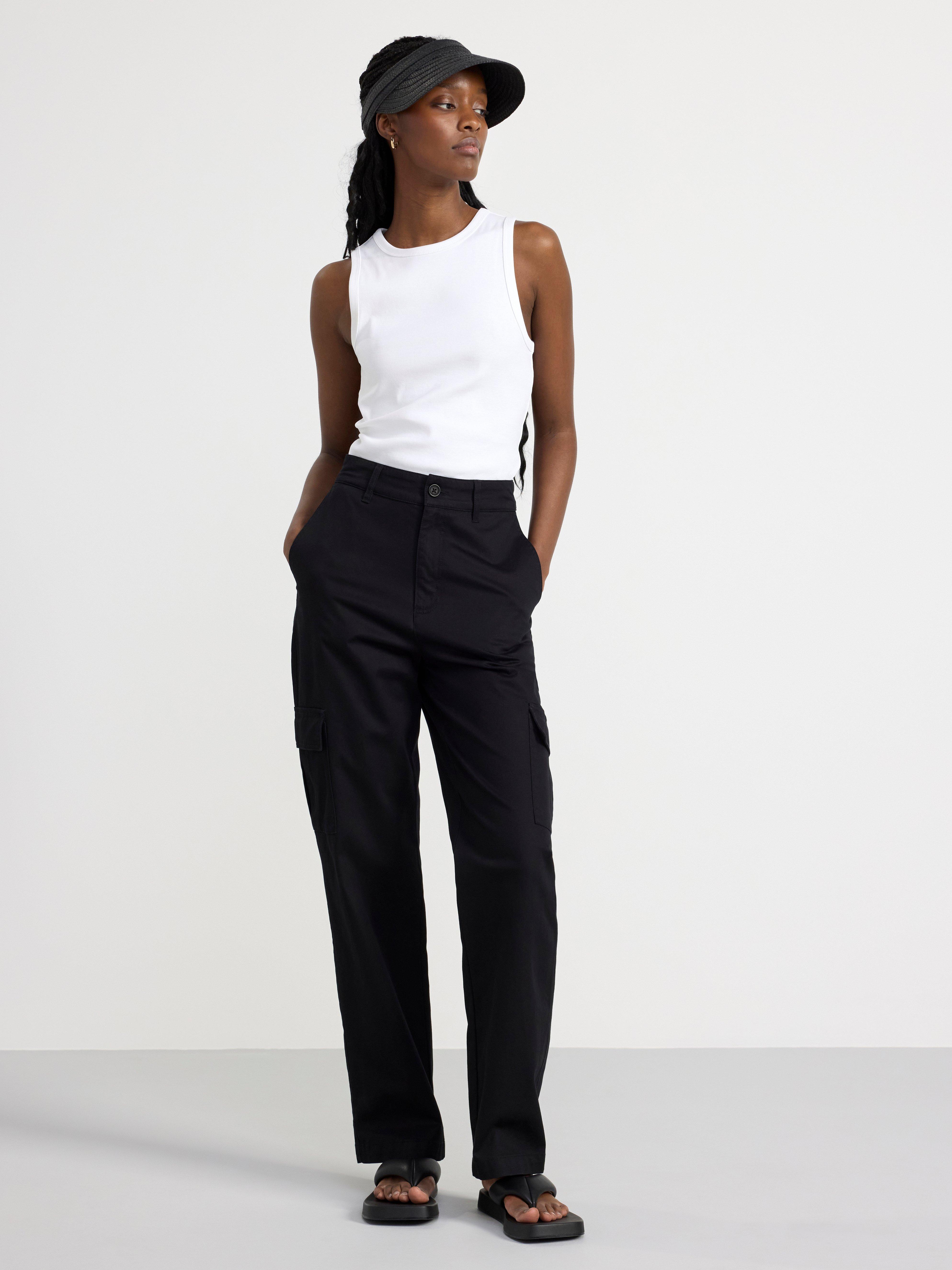 High waist cargo trousers Black