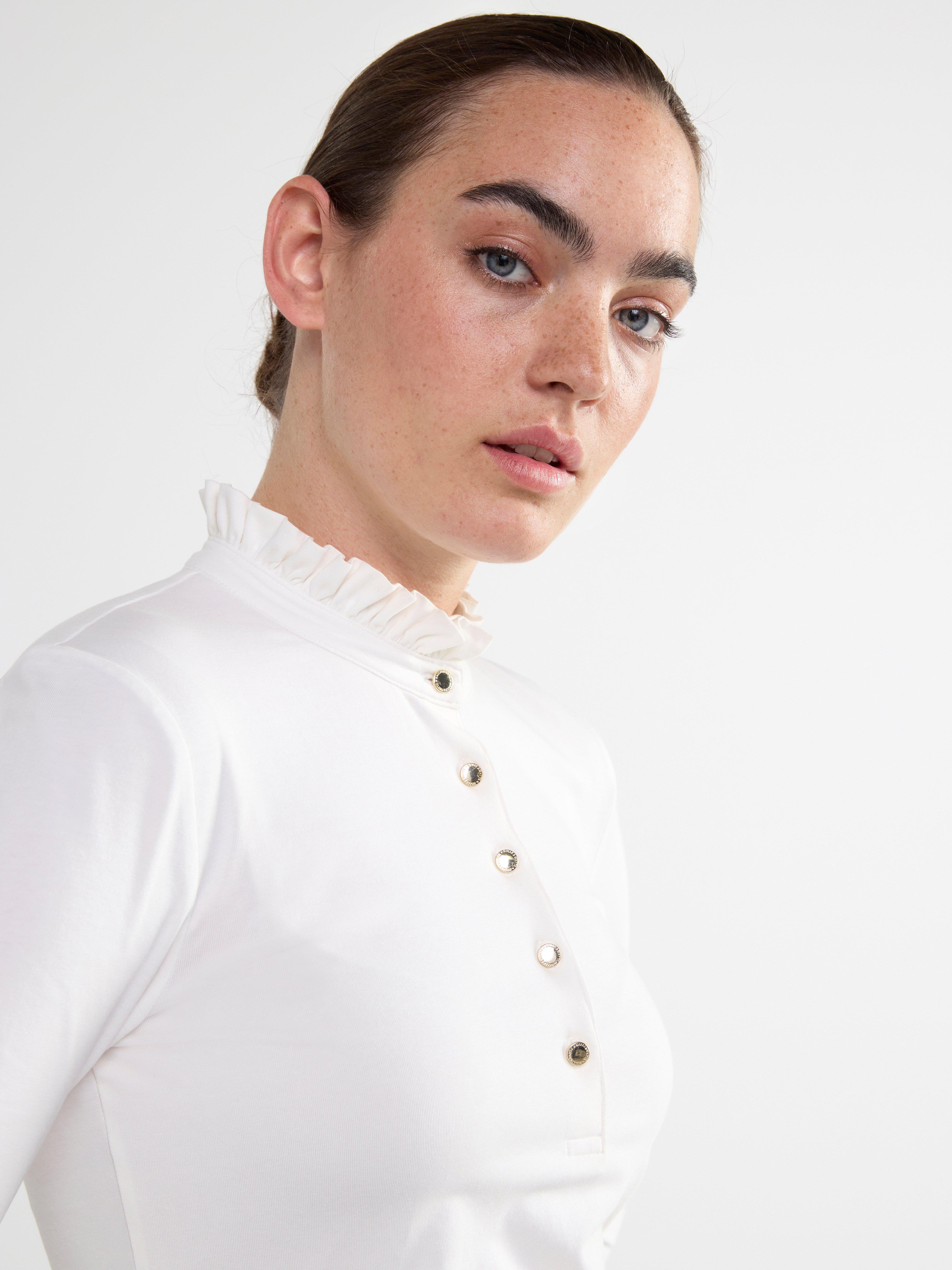 Long sleeve top with frill collar Off White