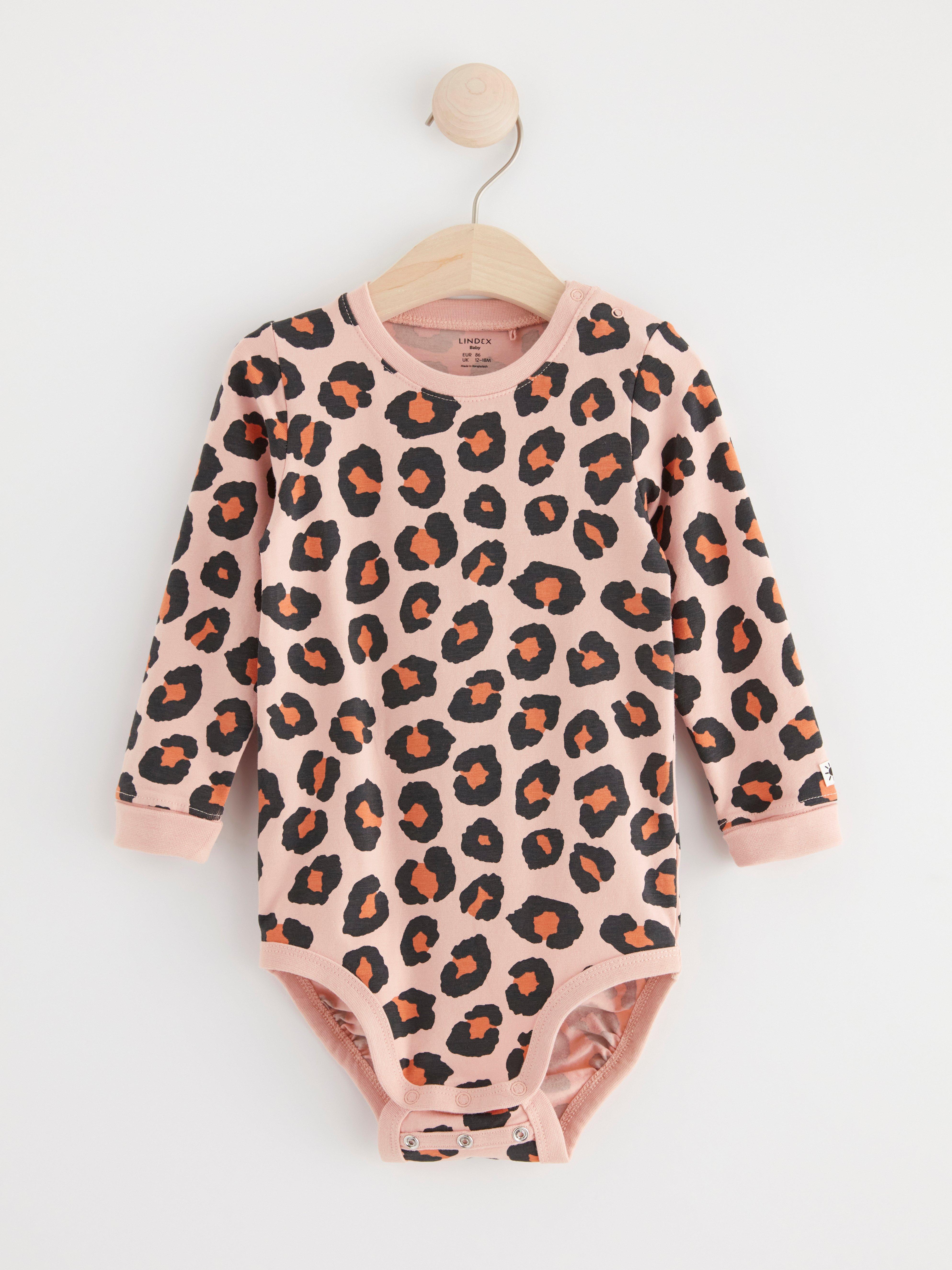 Long sleeve bodysuit with leo print Light dusty pink
