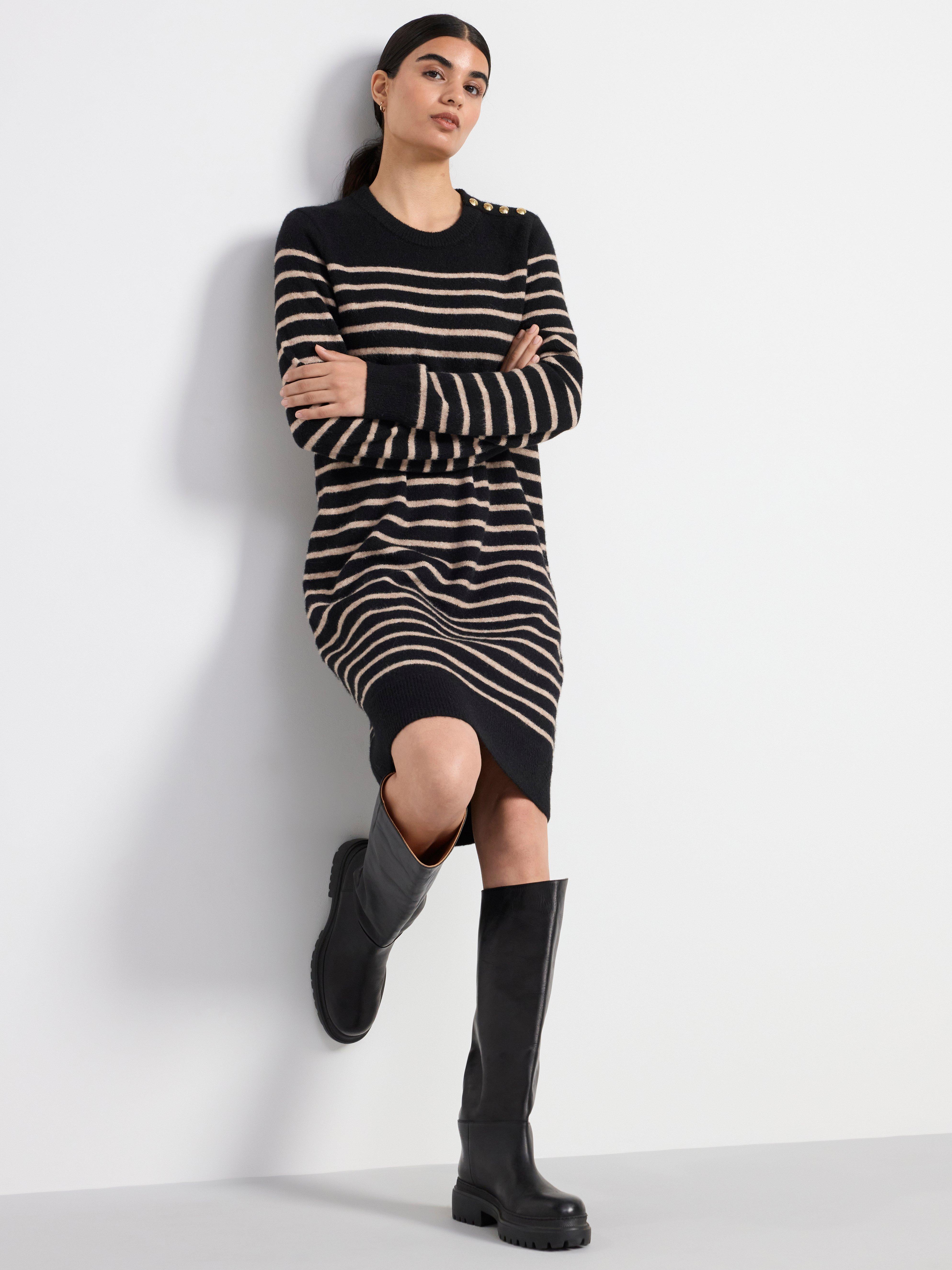 Knitted striped dress Black