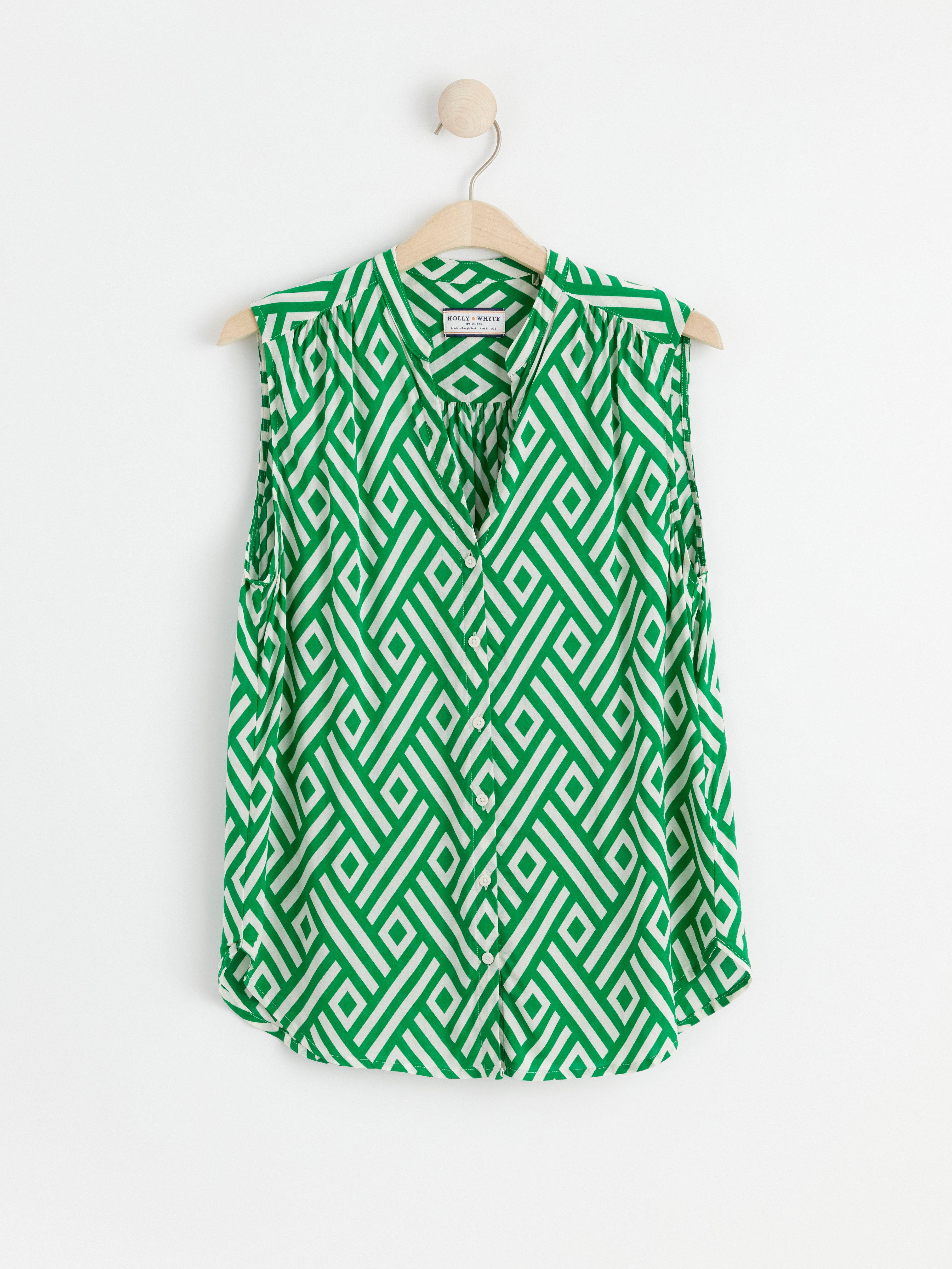 Sleeveless blouse with pattern Green