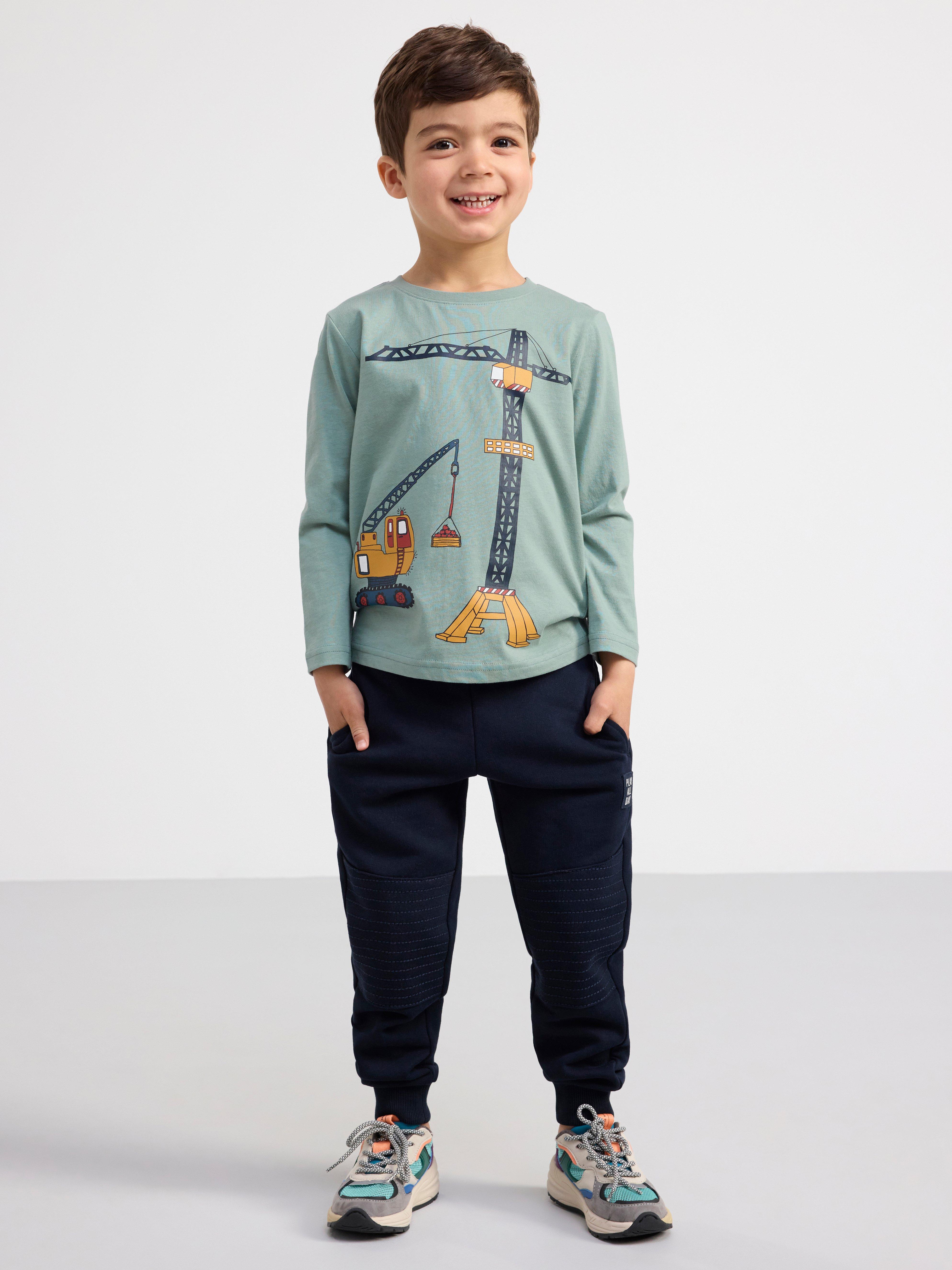 Long sleeve top with working vehicles Light Dusty Green