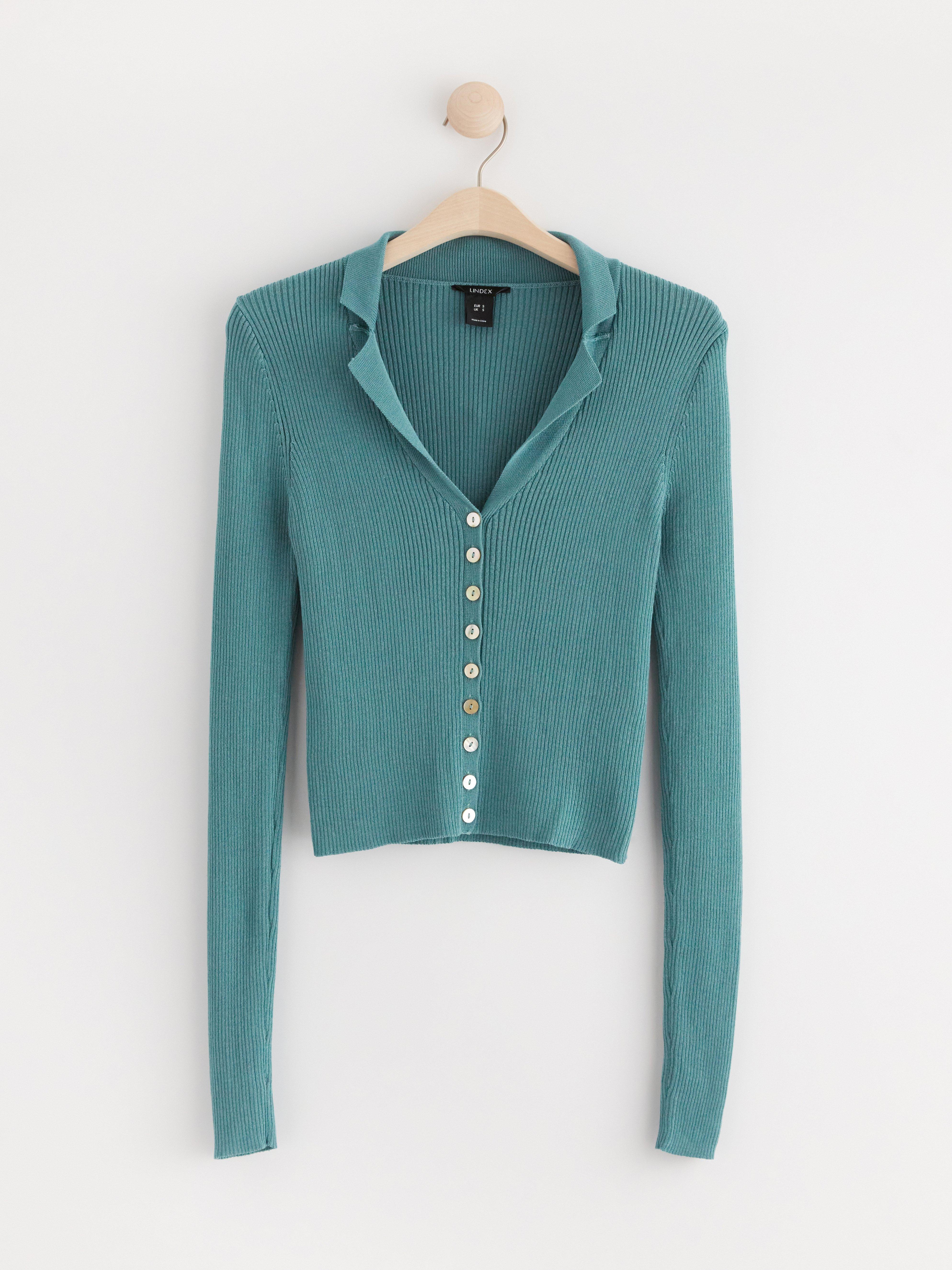 Collared fitted cardigan Turquoise