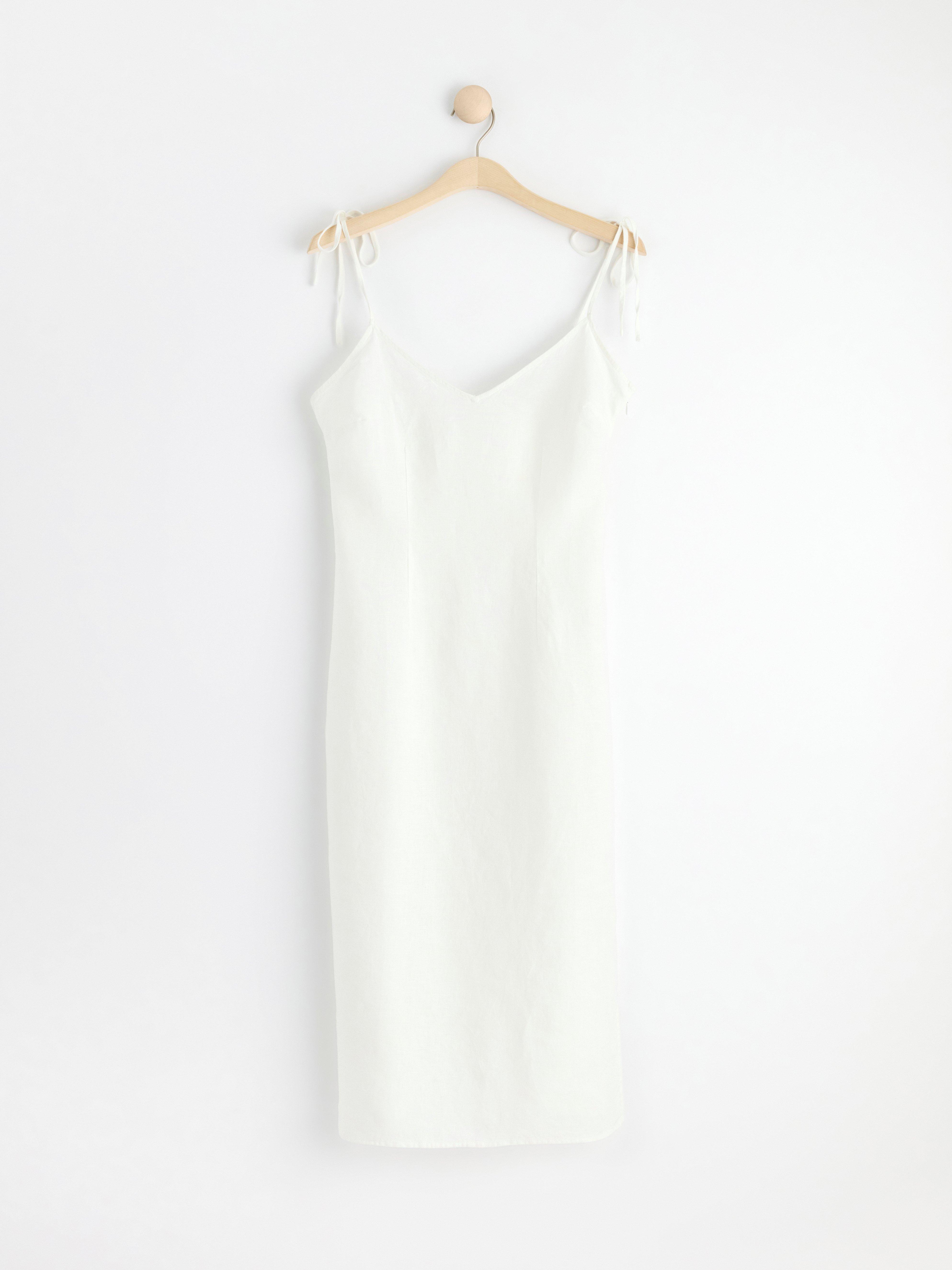 Sleeveless linen midi dress White