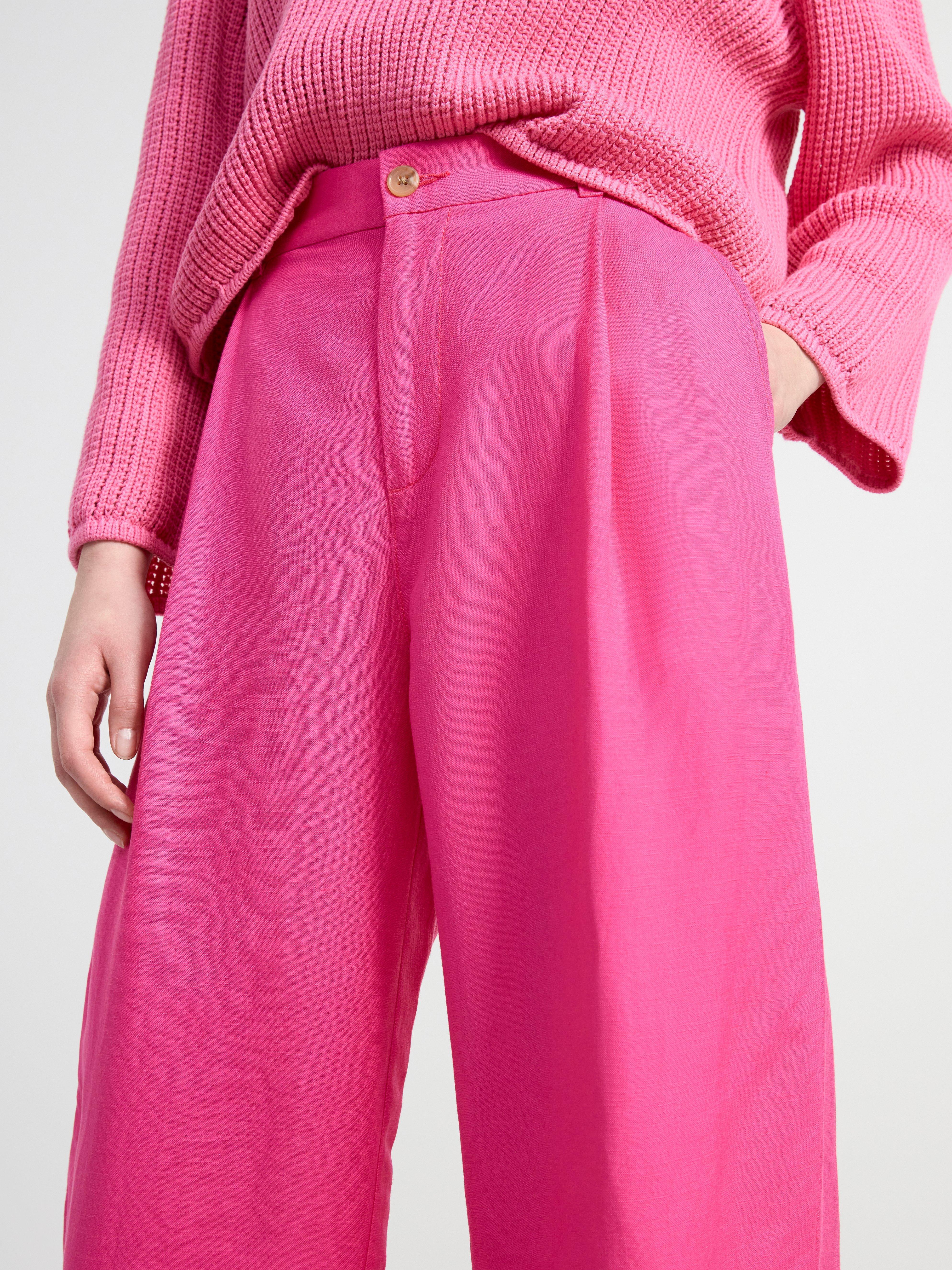 Wide linen blend trousers pink